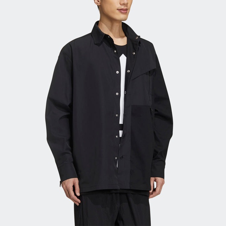 adidas originals Solid Color Splicing Casual Long Sleeves Shirt Black GT7306 - 5