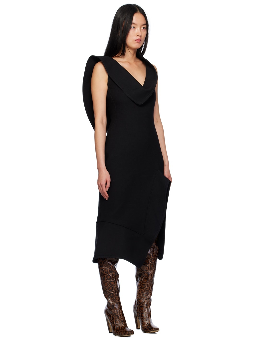 Black Structured Midi Dress - 2