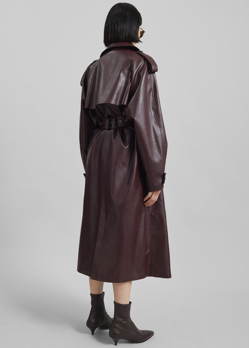 Vandve Faux Leather Trench - Burgundy 7