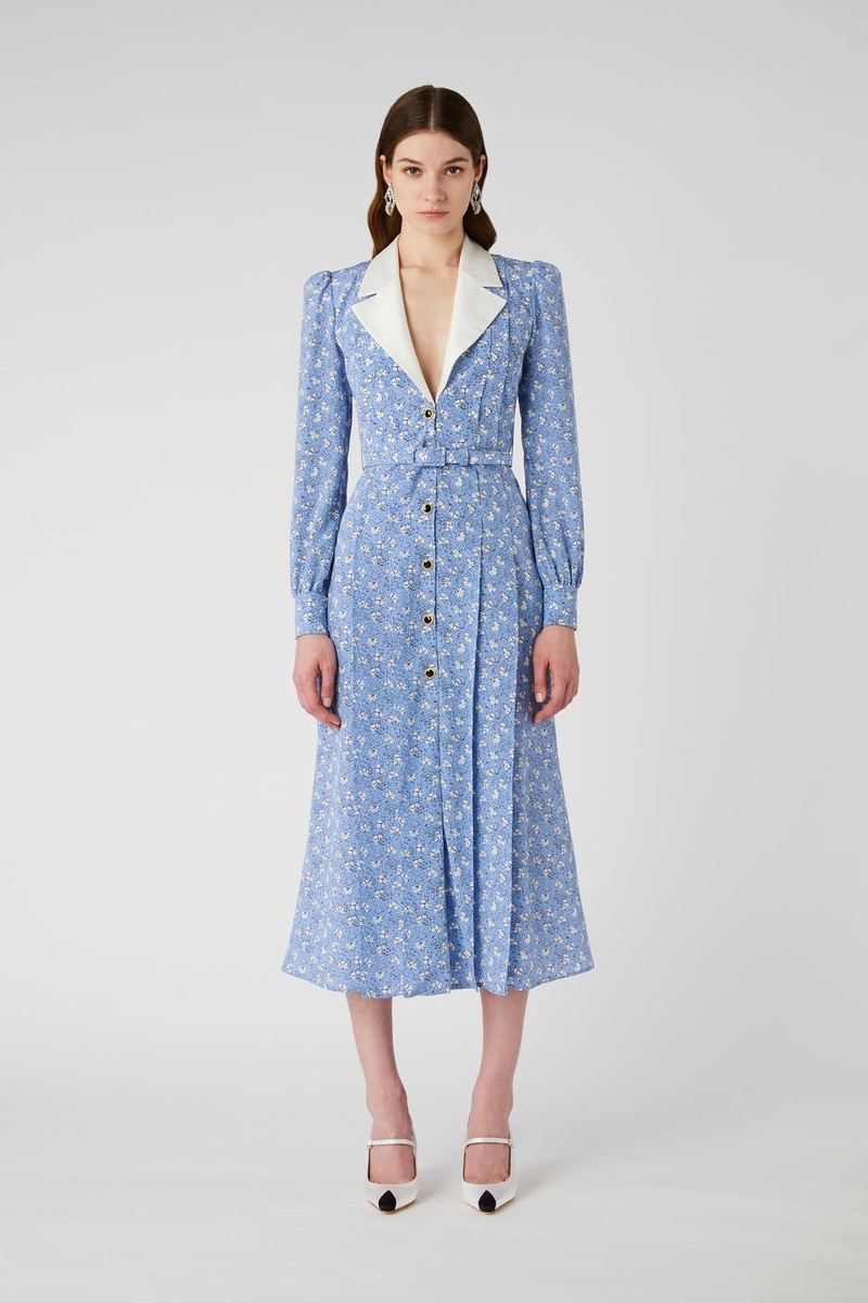 CLOVER PRINT SILK DRESS WITH MIKADO COLLAR, BELT 4