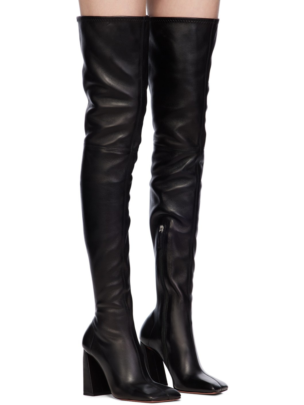 Black Marine Stretch Thigh High Boots - 4