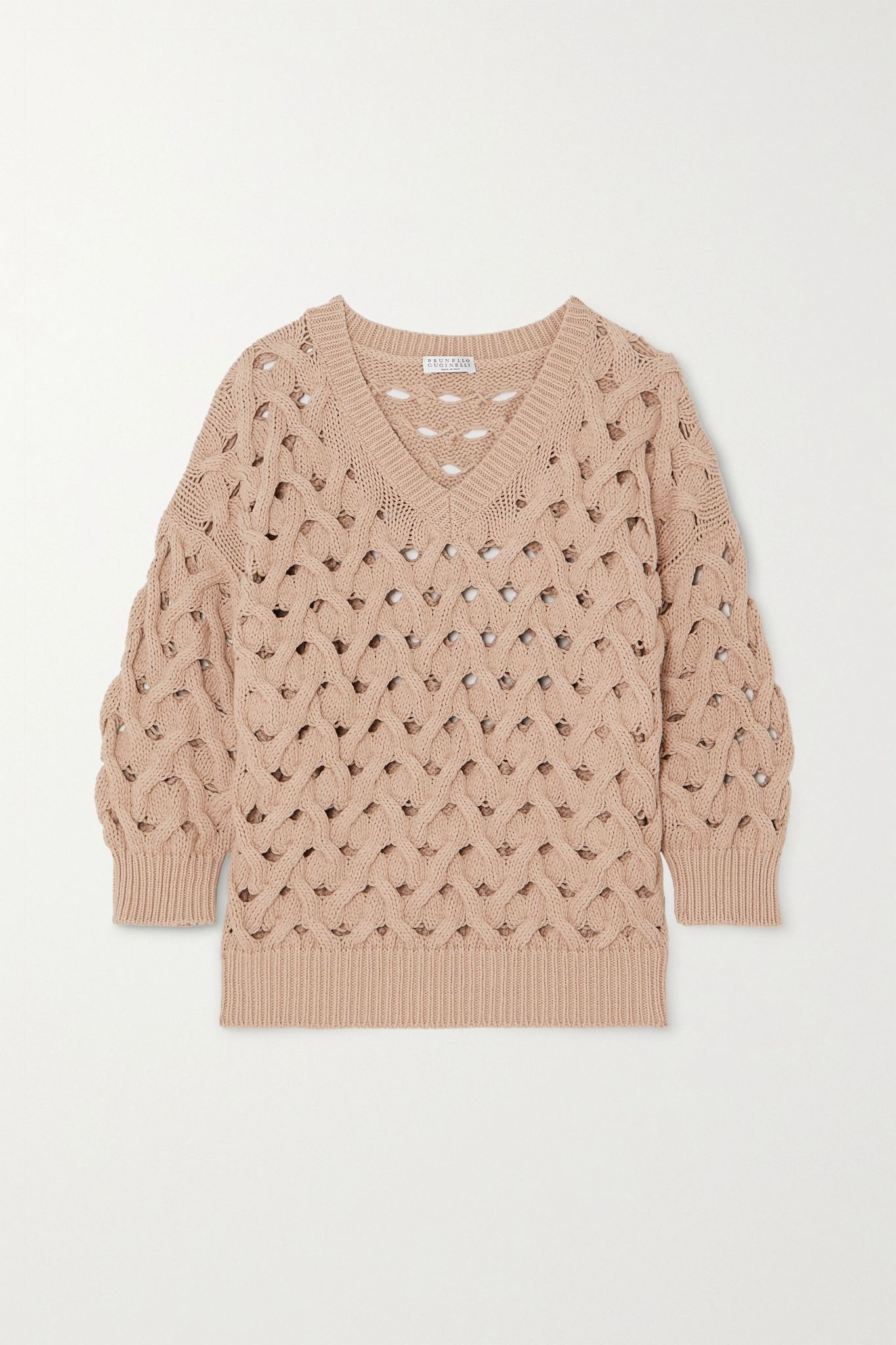 Cable-knit cotton-blend sweater - 1