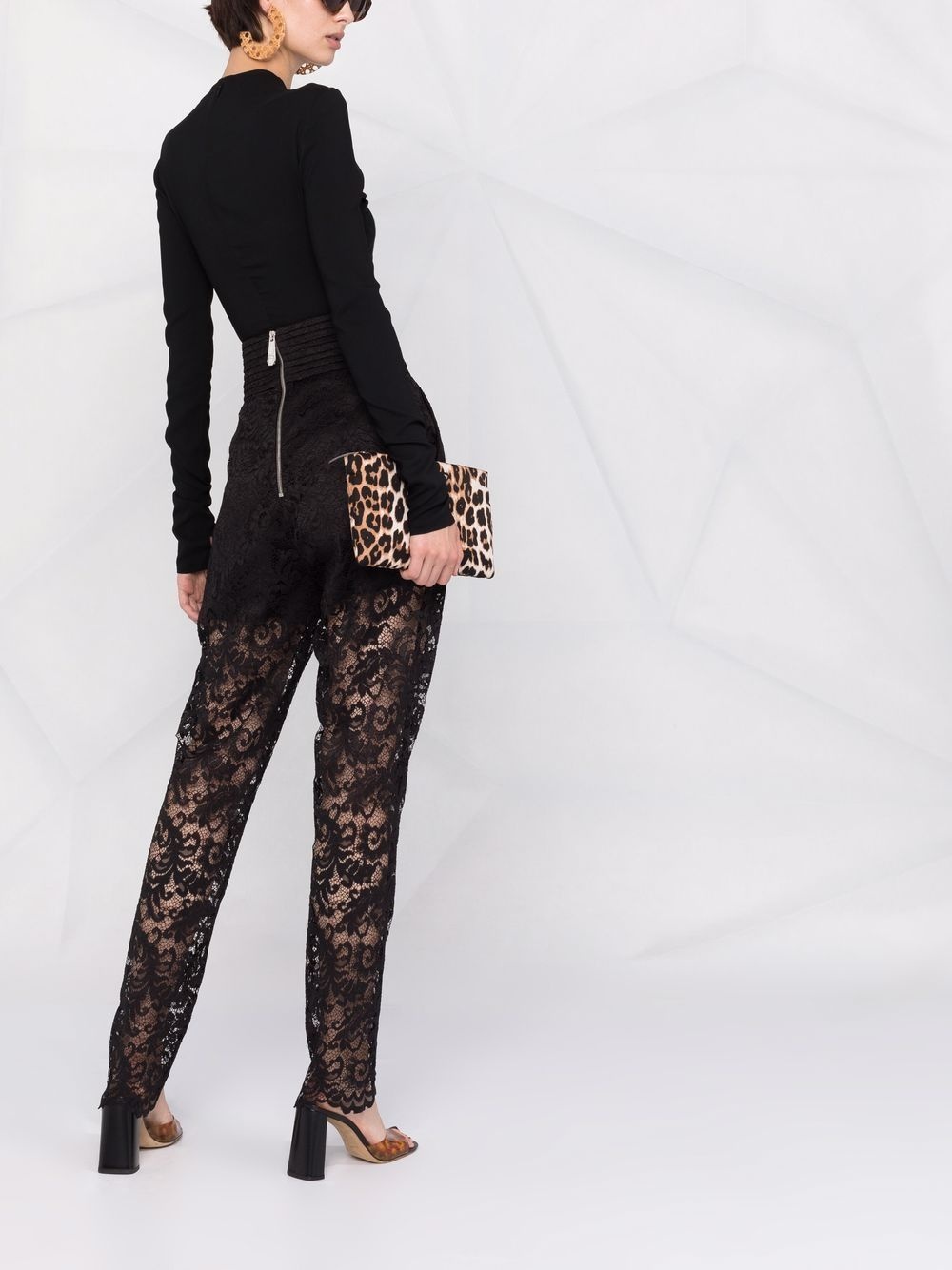 high-waisted lace-patterned trousers - 4