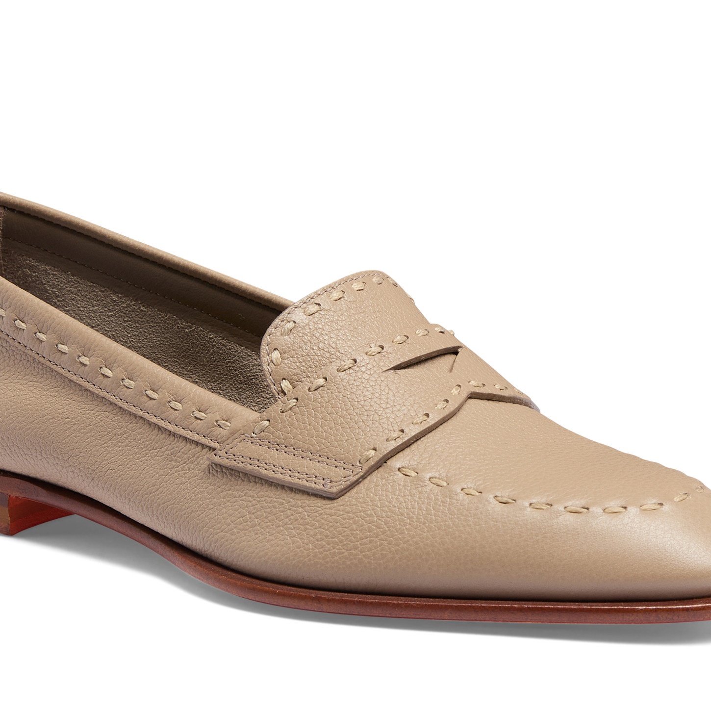 Women's beige tumbled leather penny loafer - 6