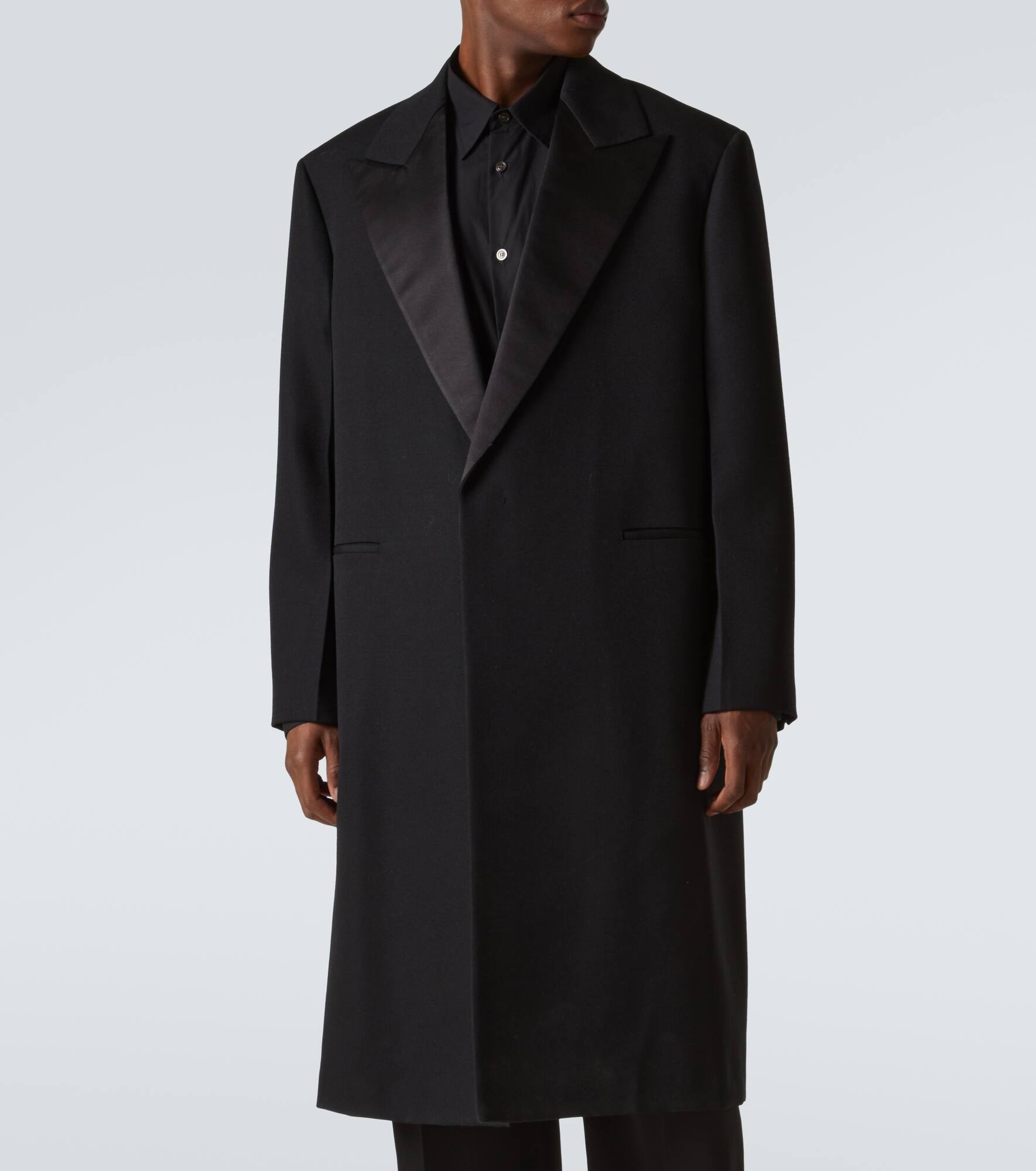 Silk-trimmed wool coat - 3