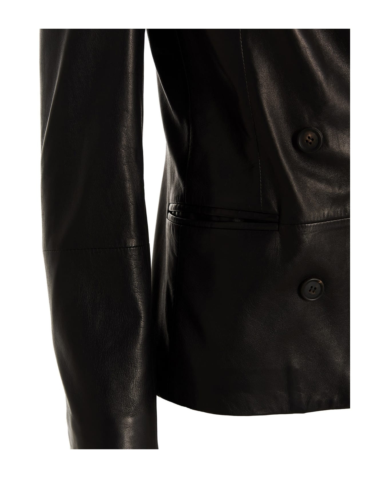 Double-breasted Leather Jacket - 4