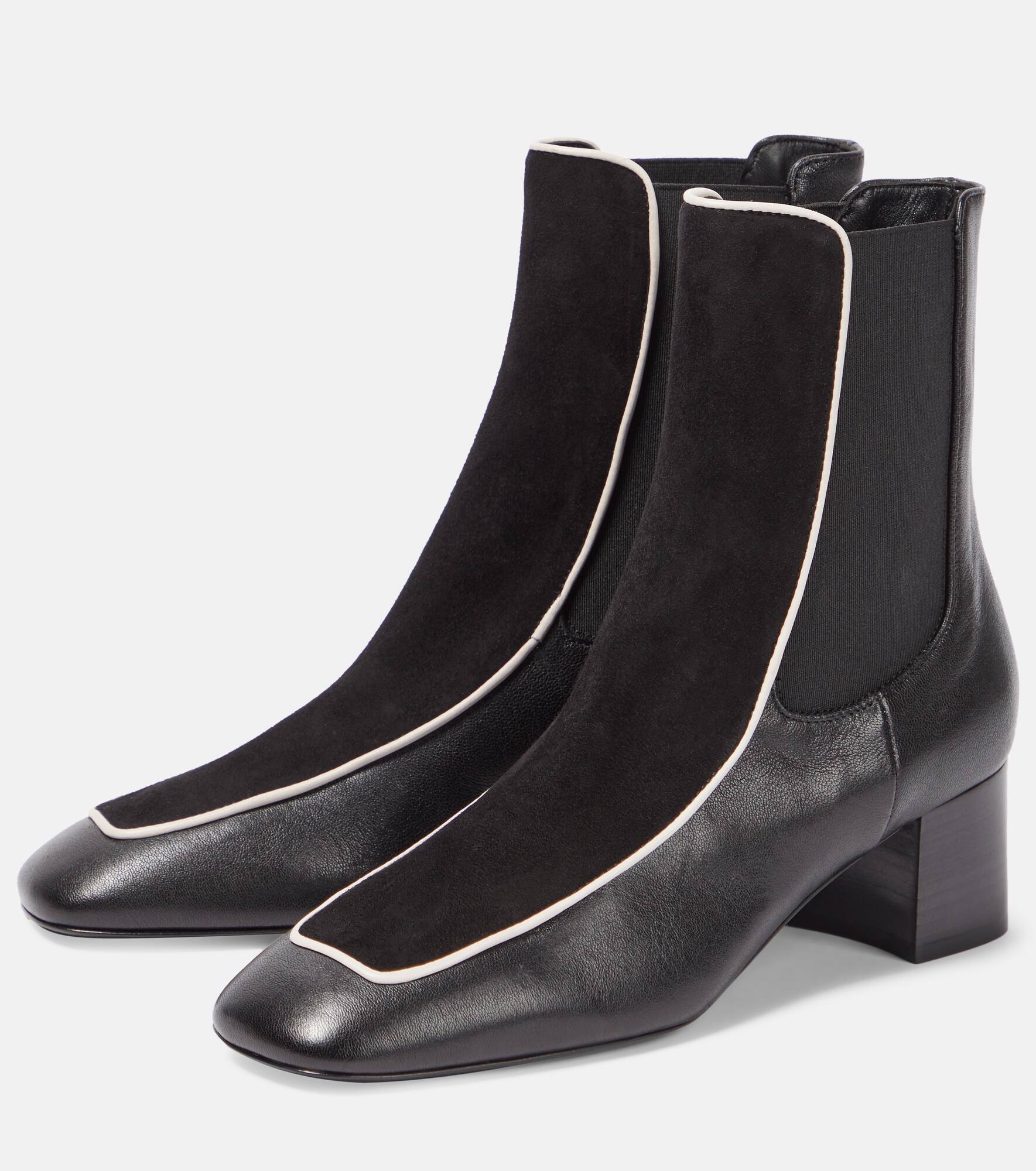 Velvet-trimmed leather ankle boots - 5