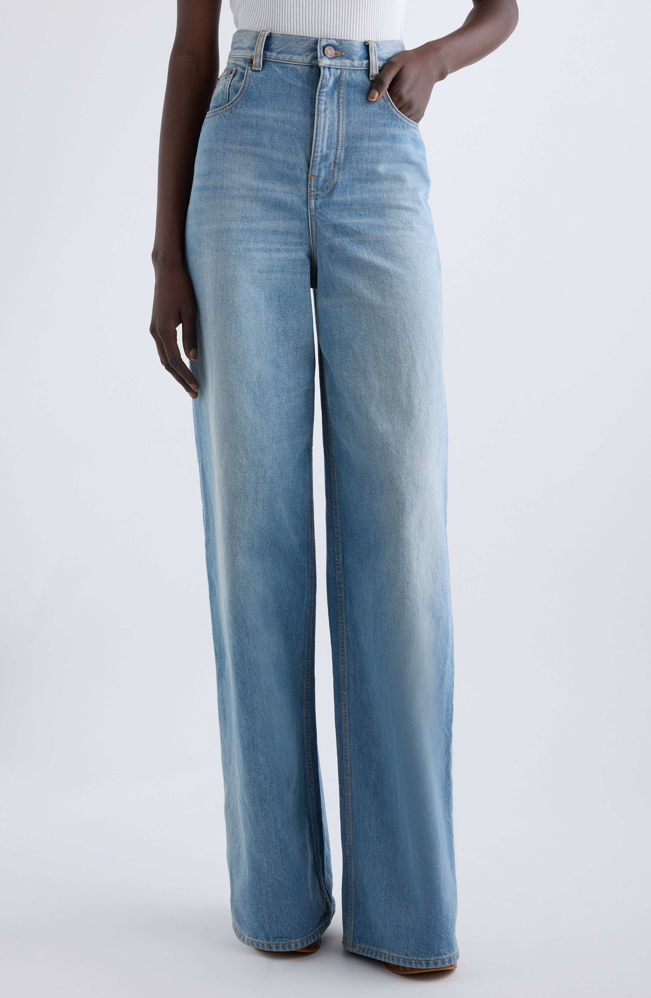 Chloé High Waist Wide Leg Jeans in Iced Blue at Nordstrom - 1