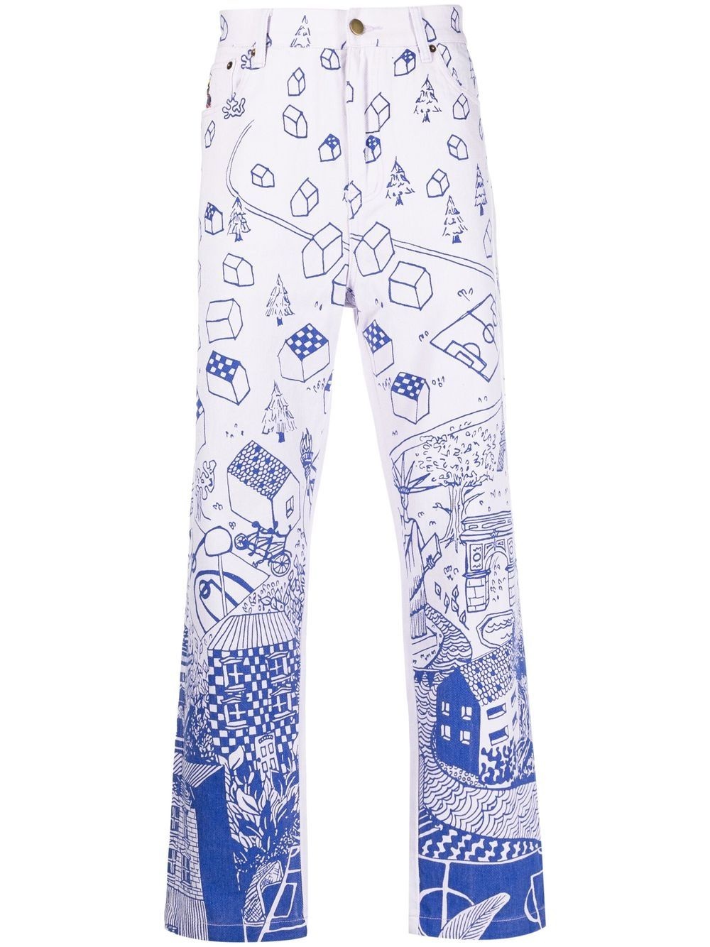 graphic print straight leg trousers - 1