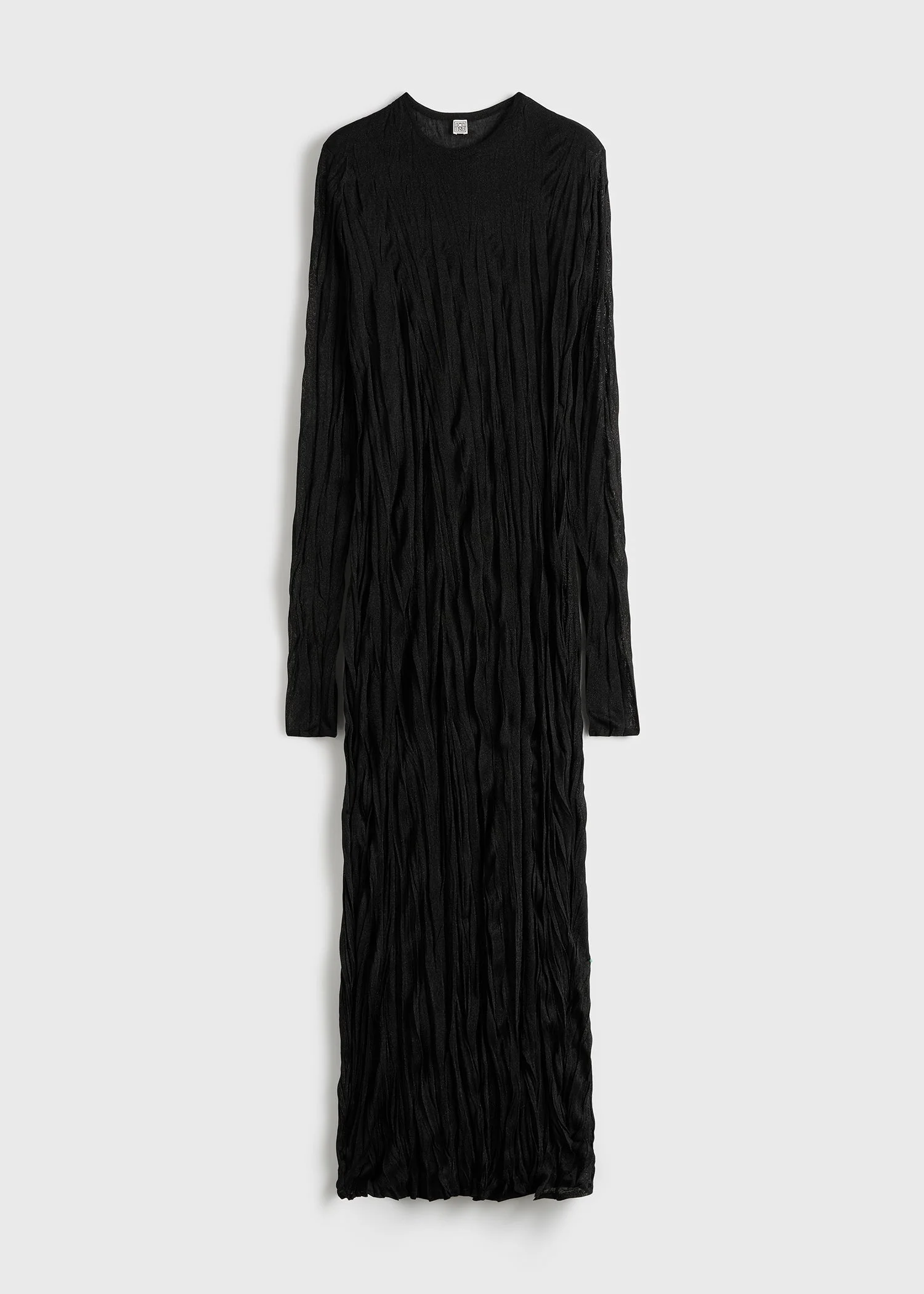 Crinkled knit long-sleeve dress black - 1