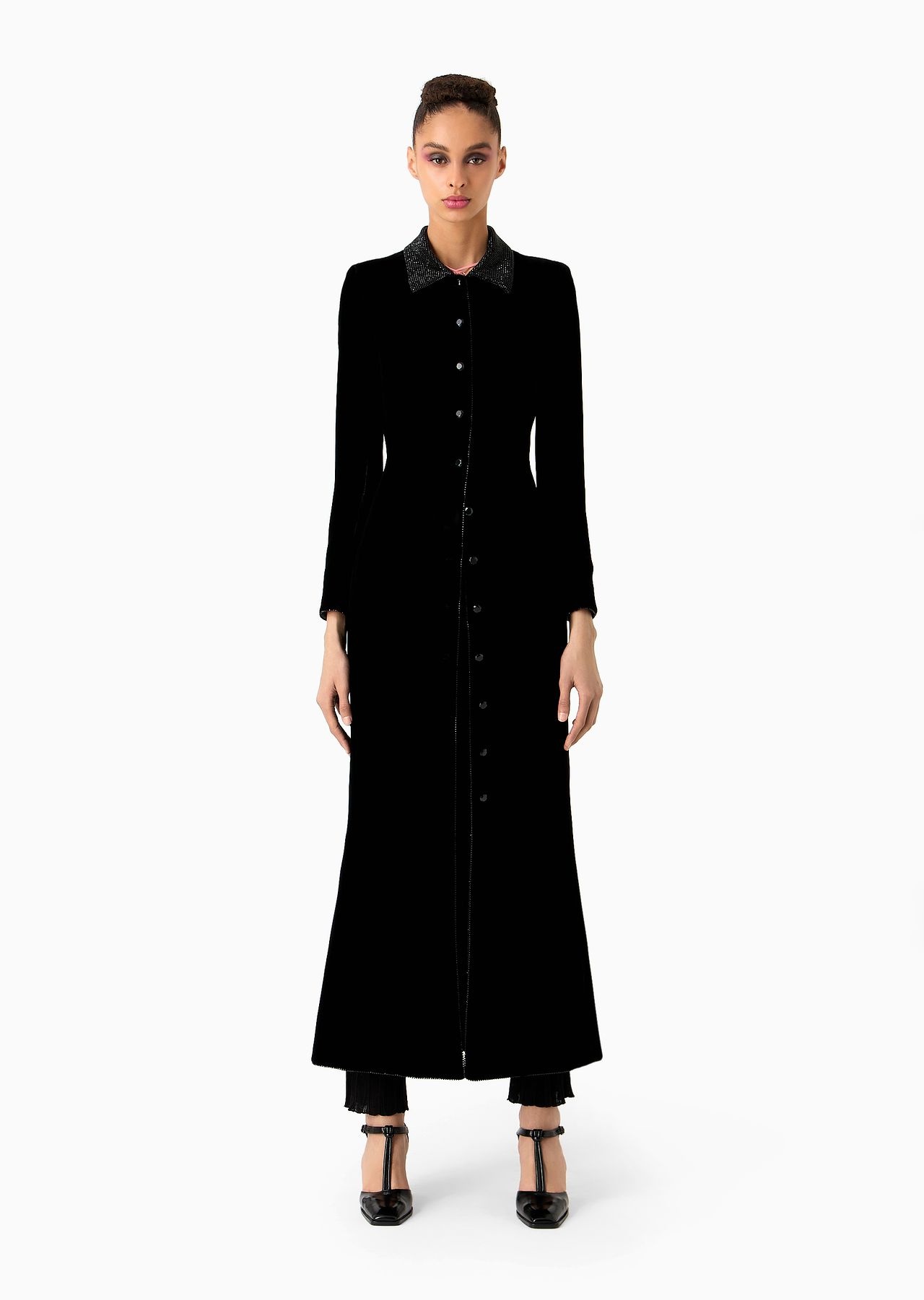 Long, velvet single-breasted coat - 2