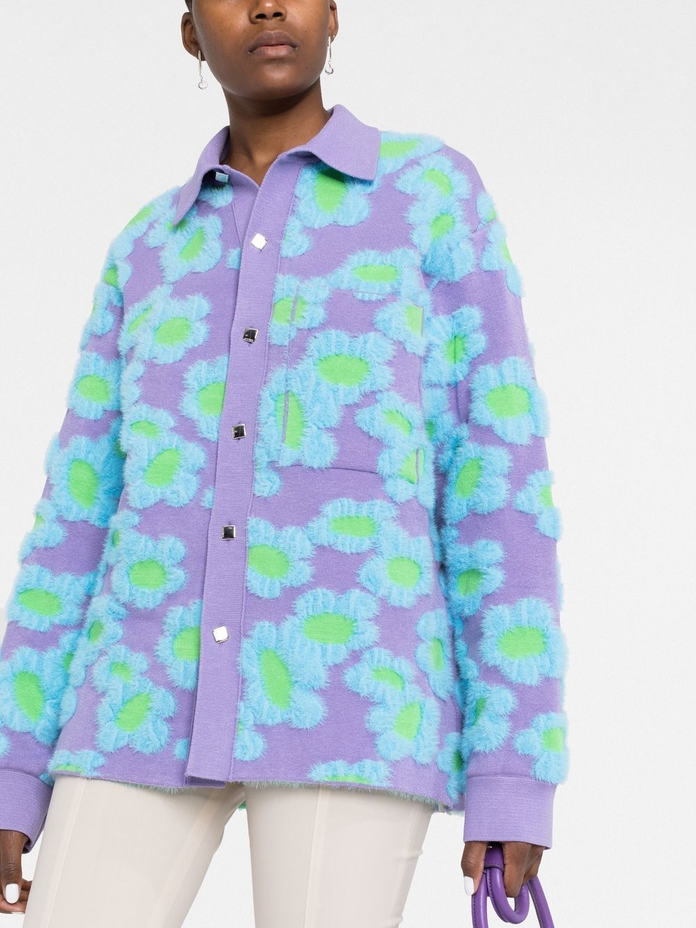 floral-patterned collared cardigan - 5