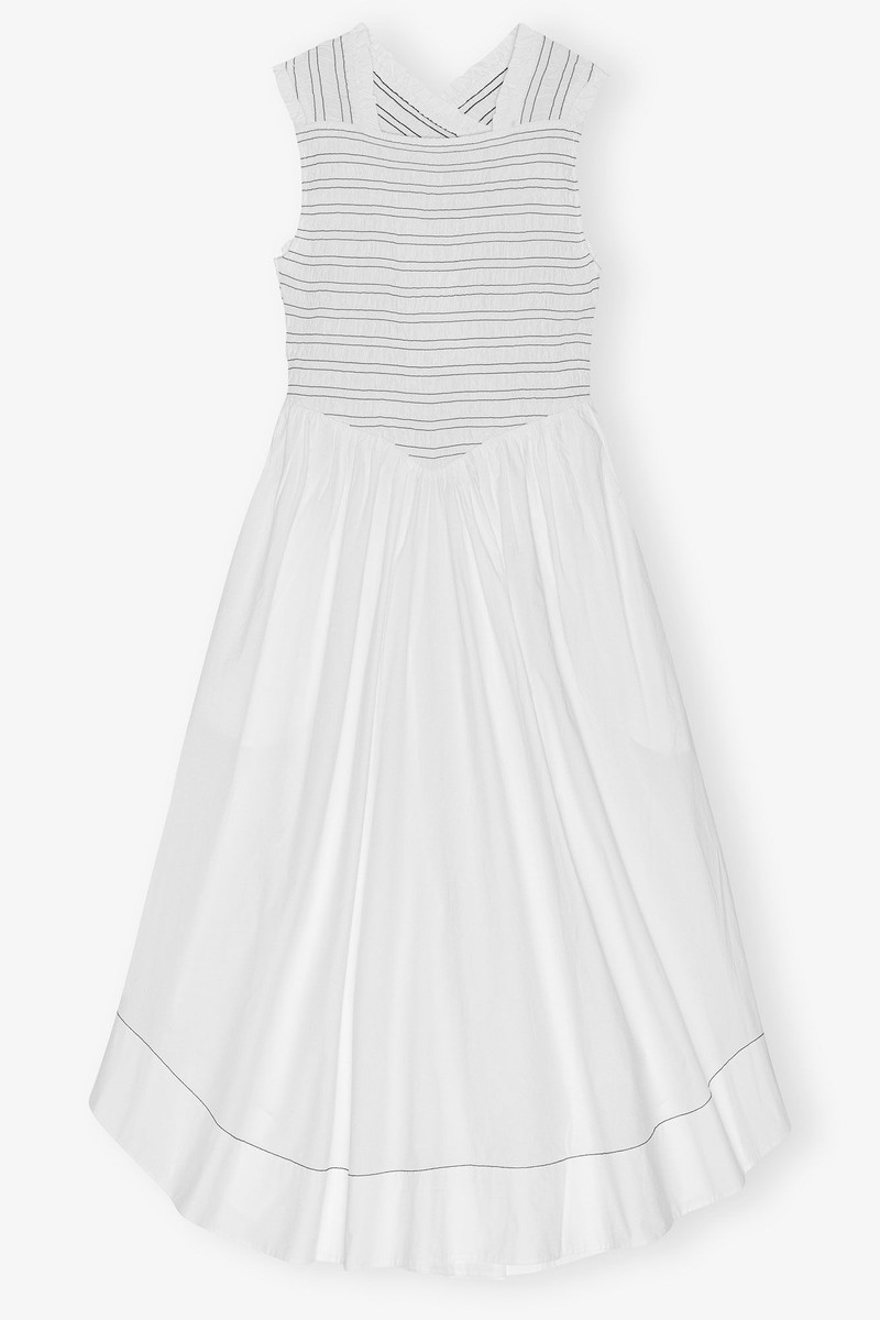 WHITE WASHED STRETCH COTTON SMOCK MIDI DRESS 1
