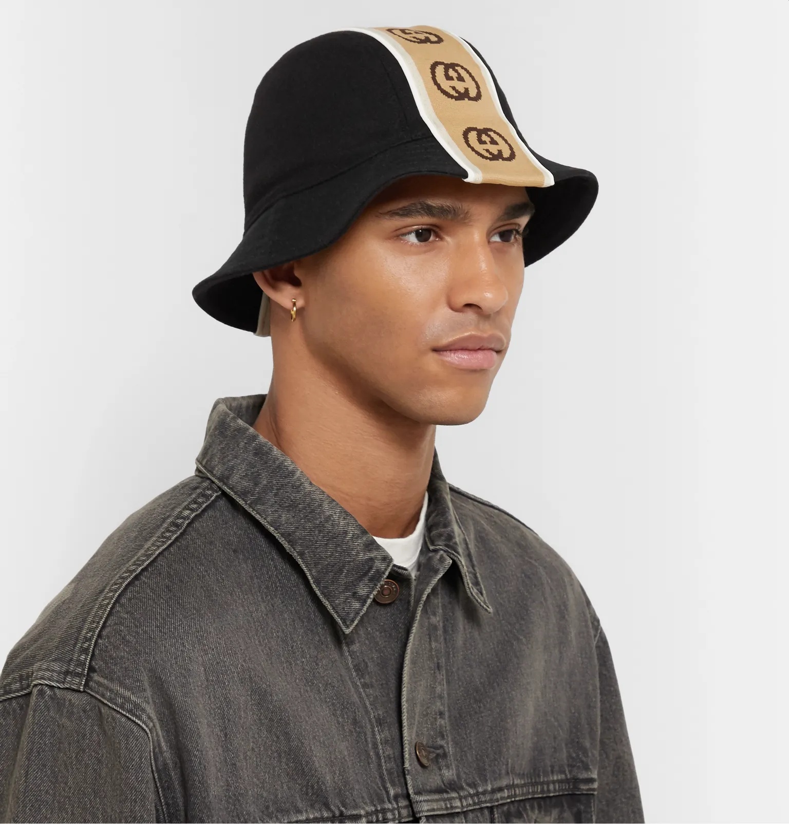 Logo-Jacquard Webbing-Trimmed Bucket Wool Hat - 2