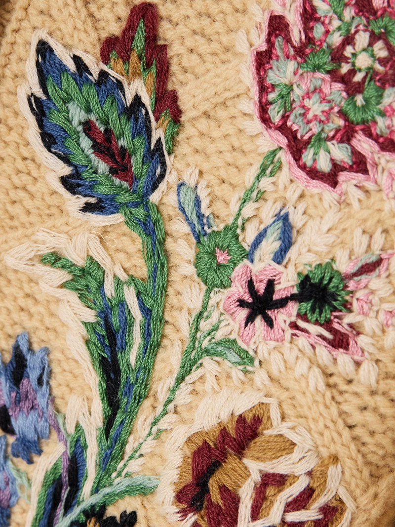Embroidered cable-knit wool and cashmere-blend cardigan Beige 4