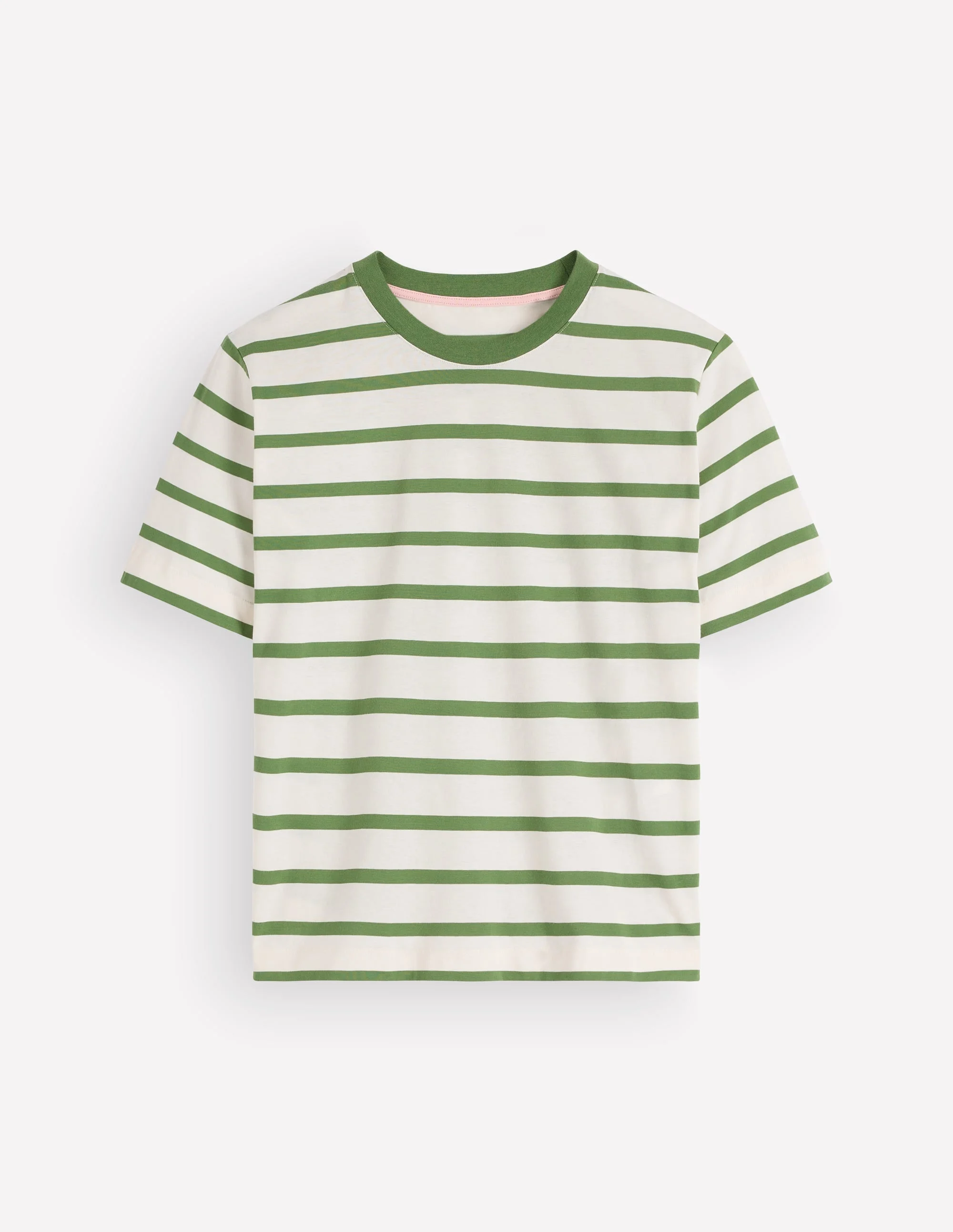 Relaxed Cotton T-shirt-Safari Green, Ivory Stripe - 1