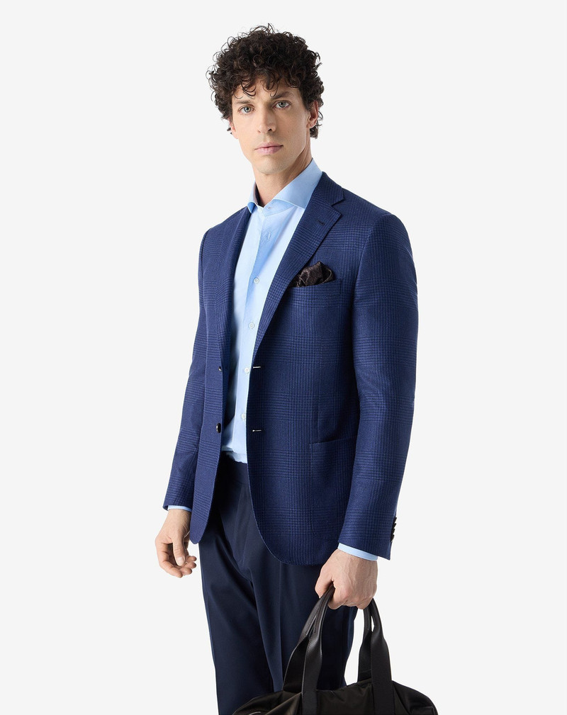 CORNELIANI Navy blue glen plaid silk jacket outlook