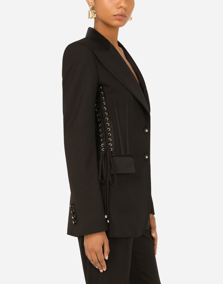 Single-breasted tuxedo gabardine jacket with lacing - 4