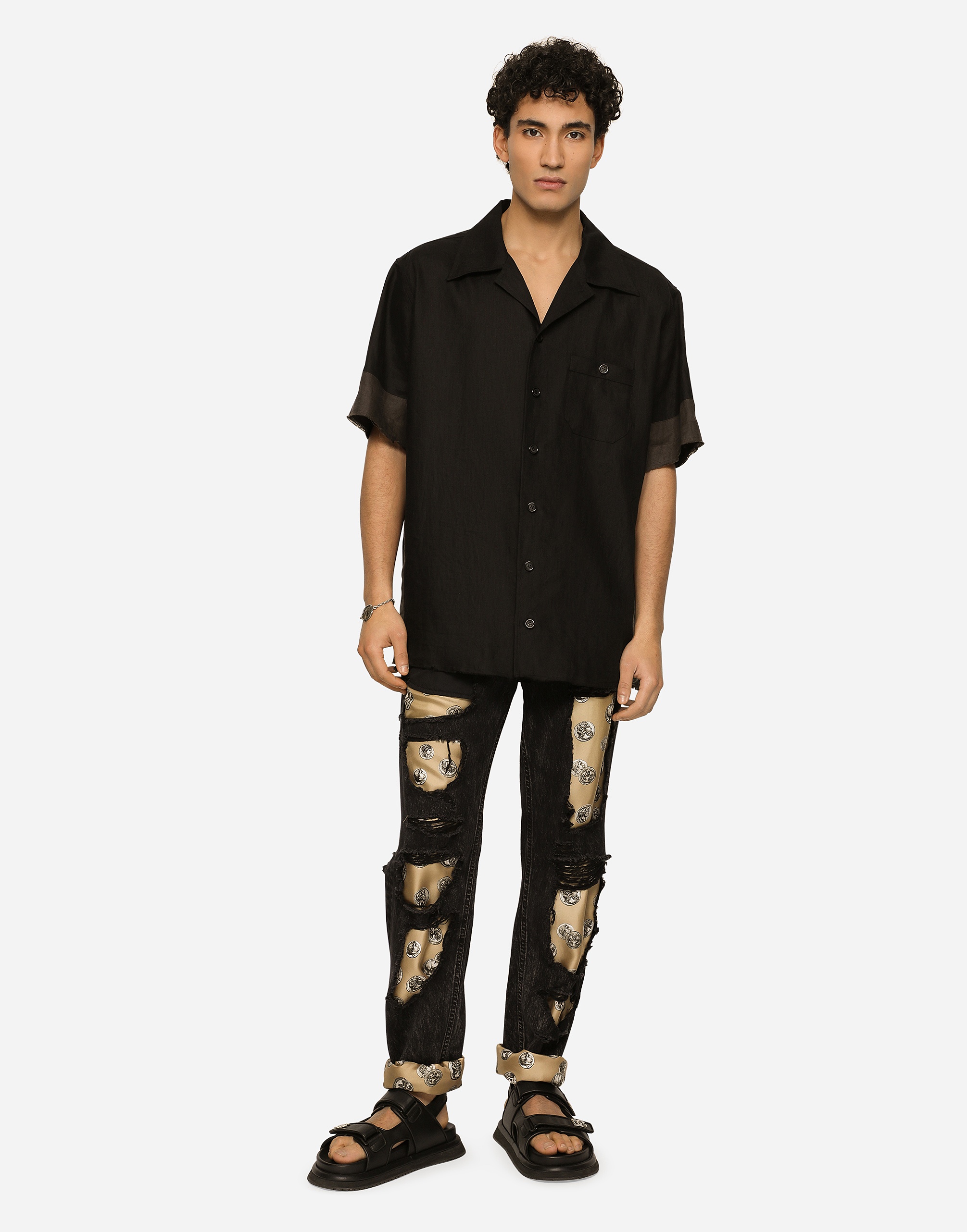 Jeans with coin print silk twill interior - 2