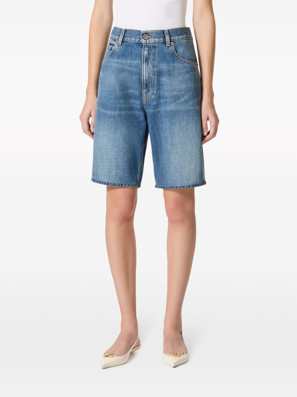 high-waisted denim shorts - 3