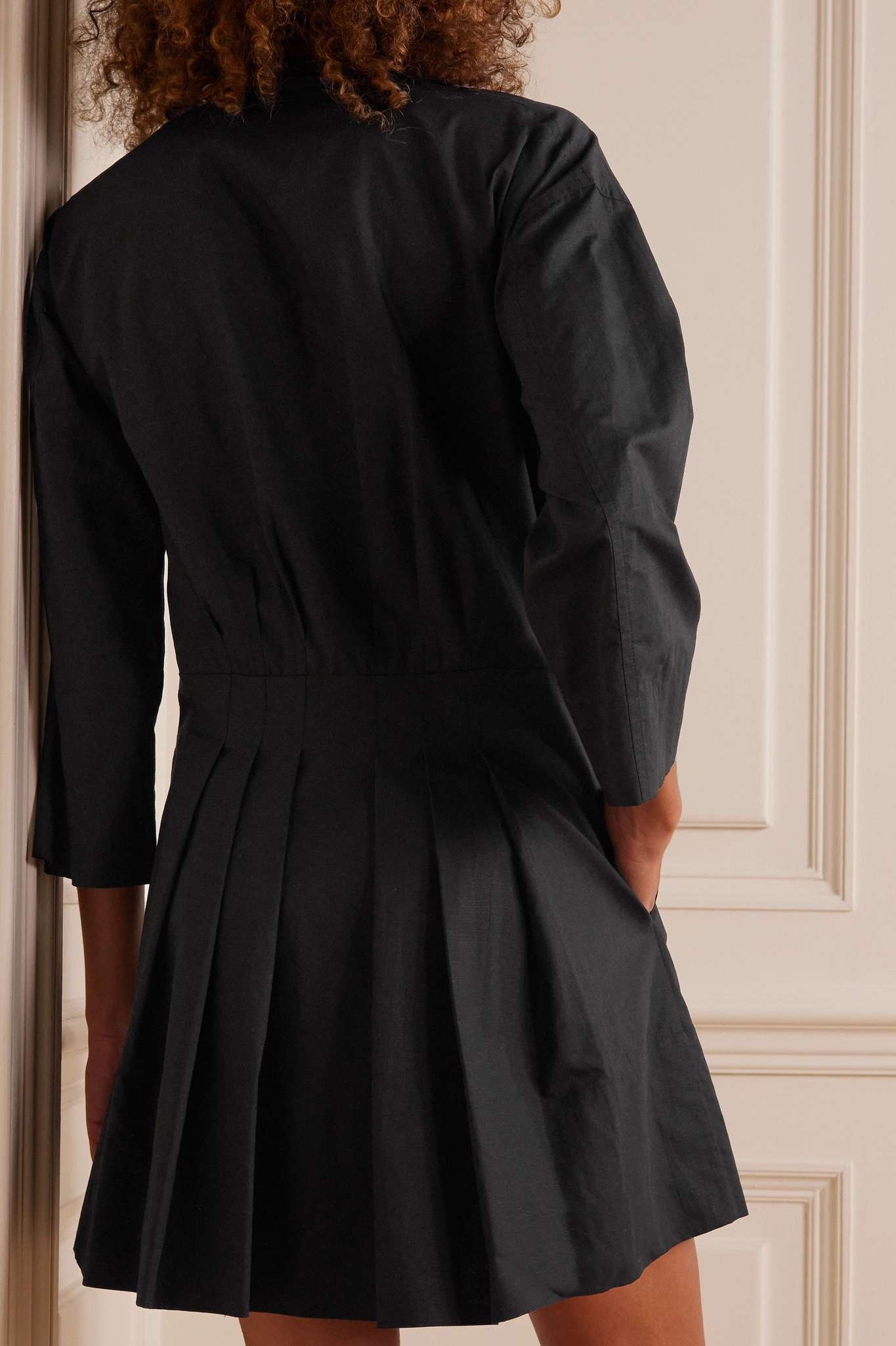 Pleated cotton and hemp-blend poplin mini shirt dress - 3