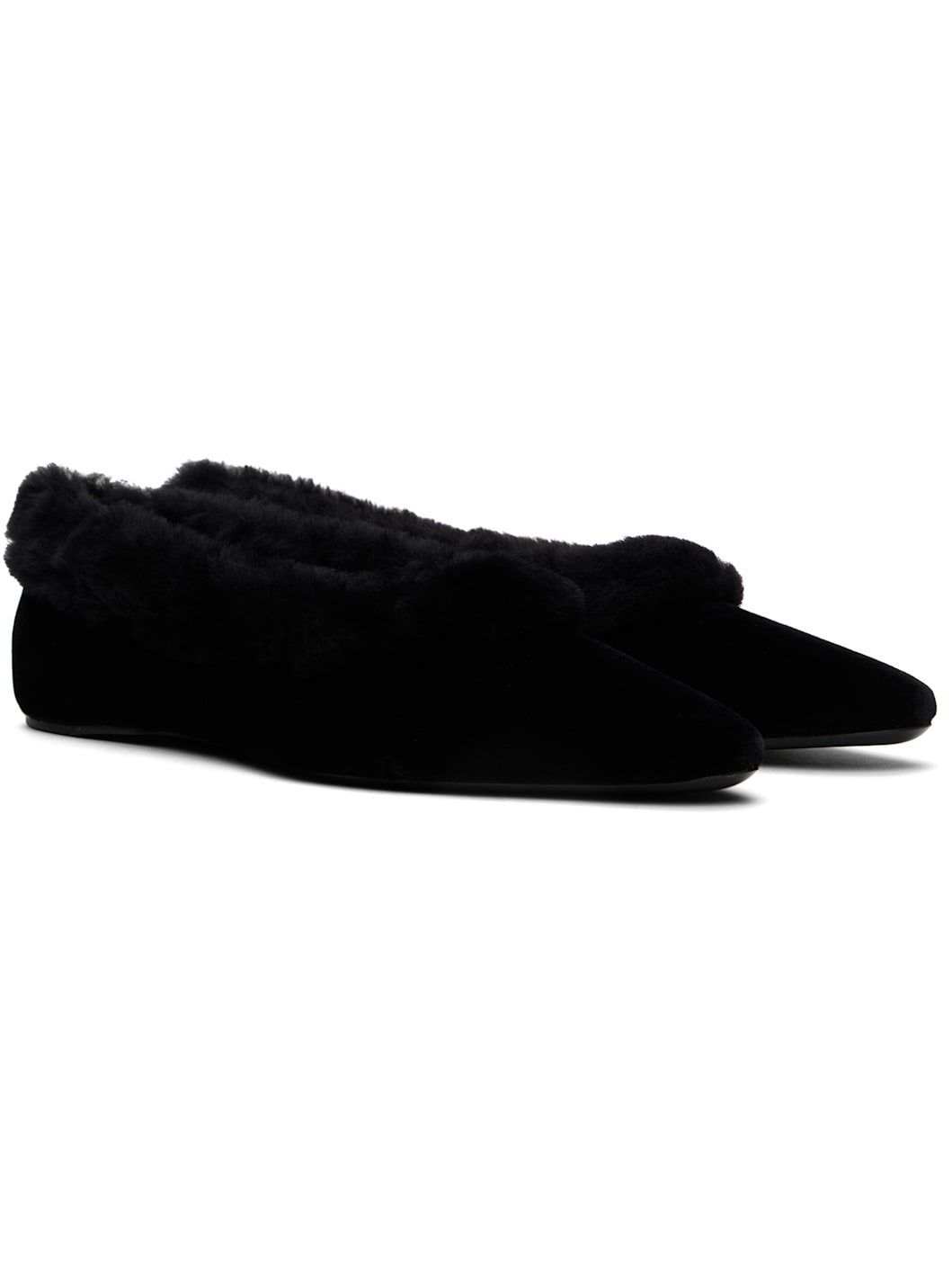 Black Fleece Edge Velvet Ballerina Flats - 4