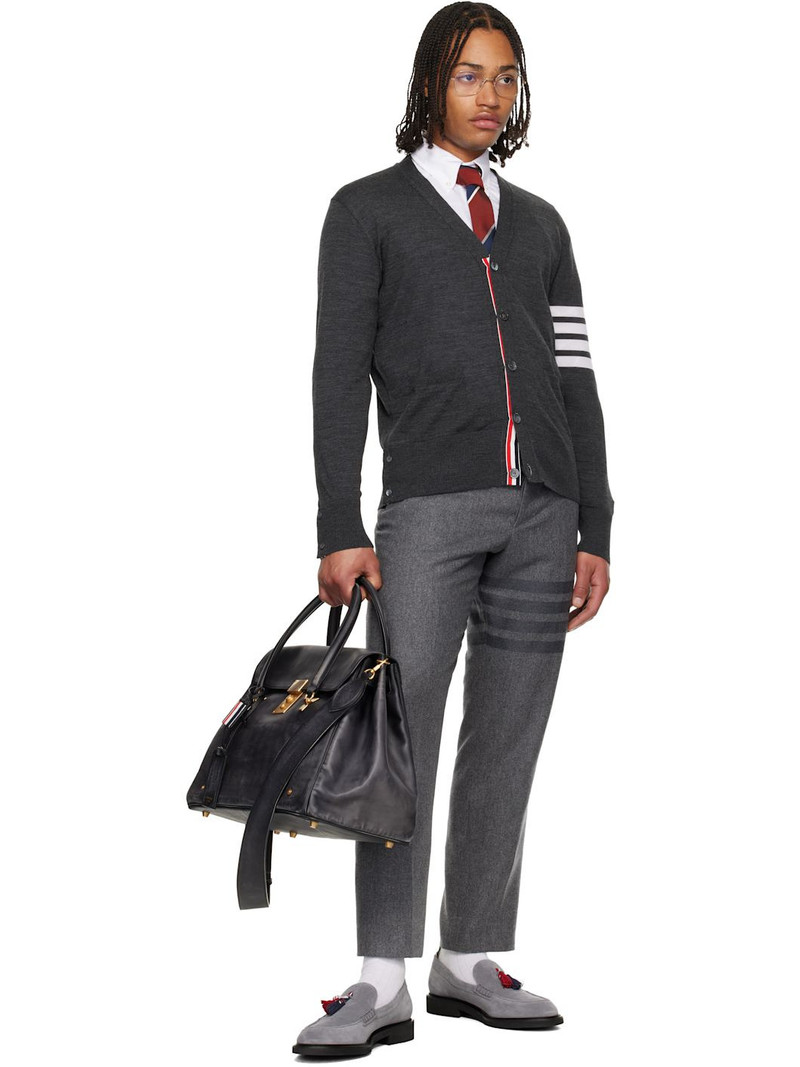 Thom Browne Gray Merino Wool 4-Bar Classic V-Neck Cardigan outlook