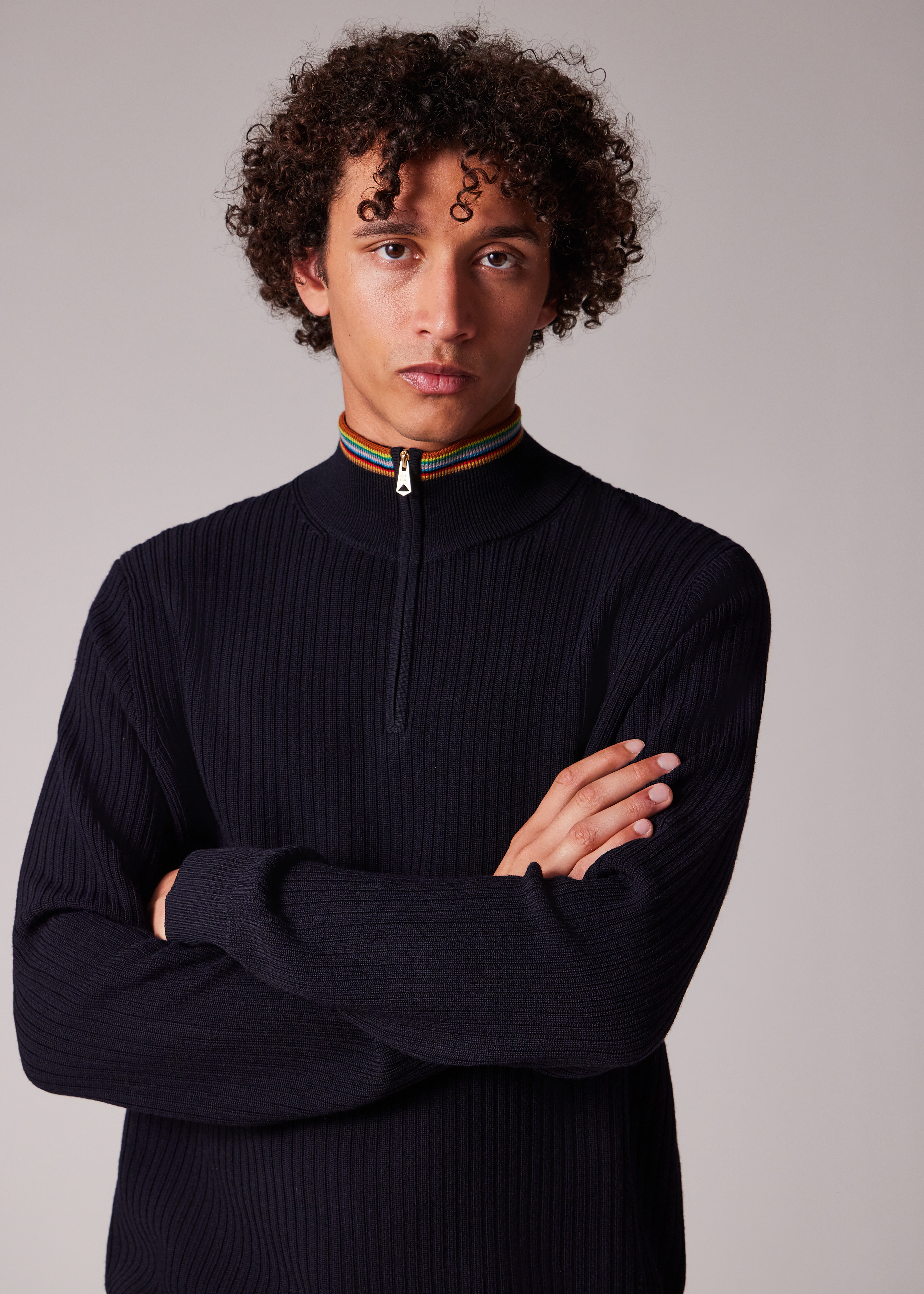 Navy Washable Merino Wool 'Signature Stripe' Half Zip Sweater - 5
