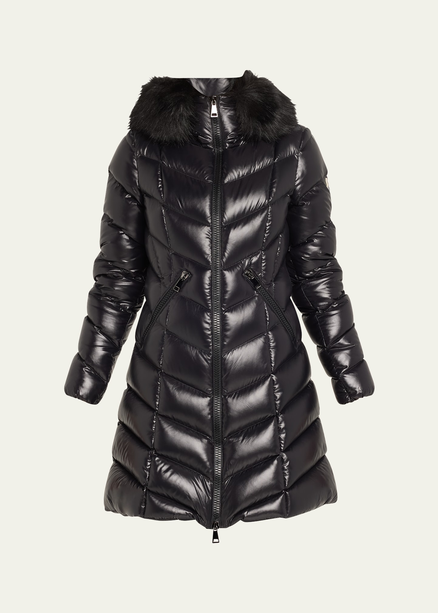 Fulmarus Chevron-Quilted Long Puffer Coat with Faux Fur Trim - 1