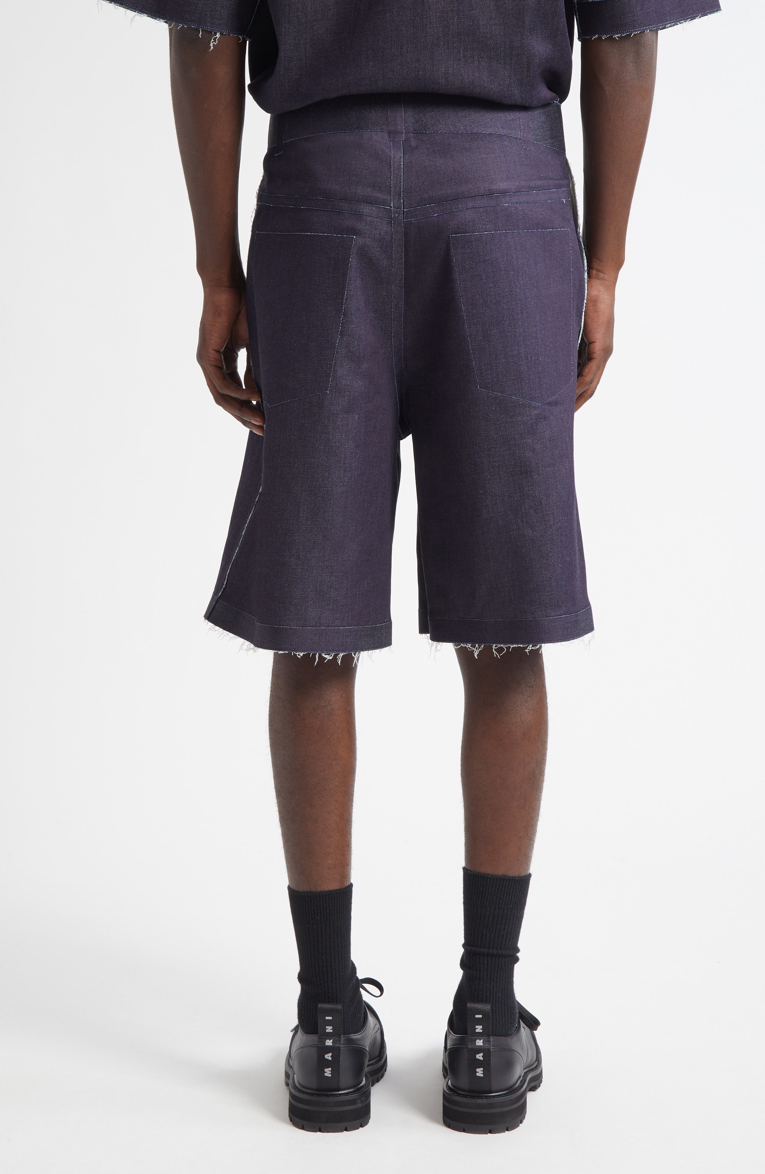 Marni Trompe l'Oeil Stretch Denim Bermuda Shorts in Blue/Black at Nordstrom - 2