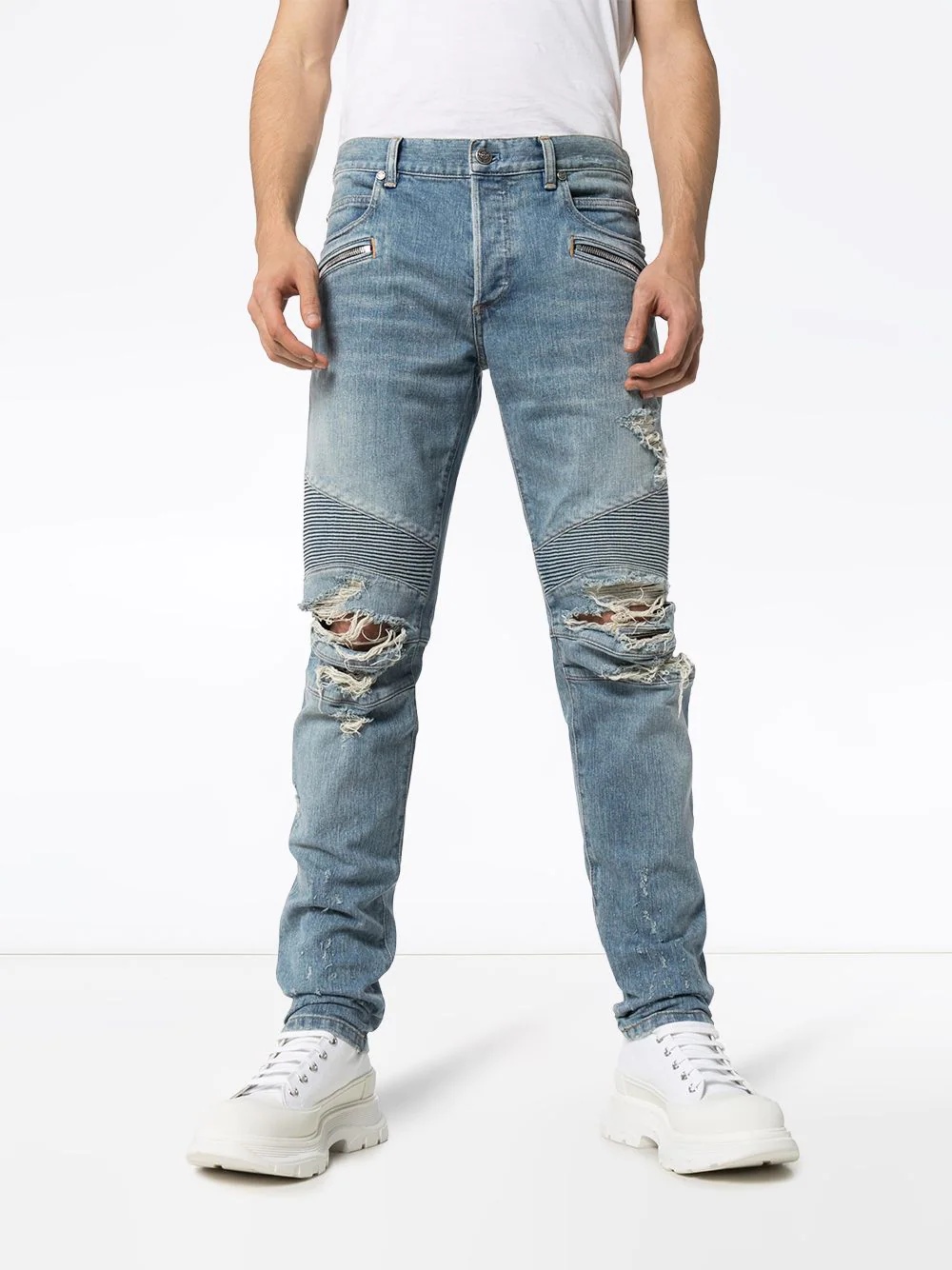 distressed tapered jeans - 3