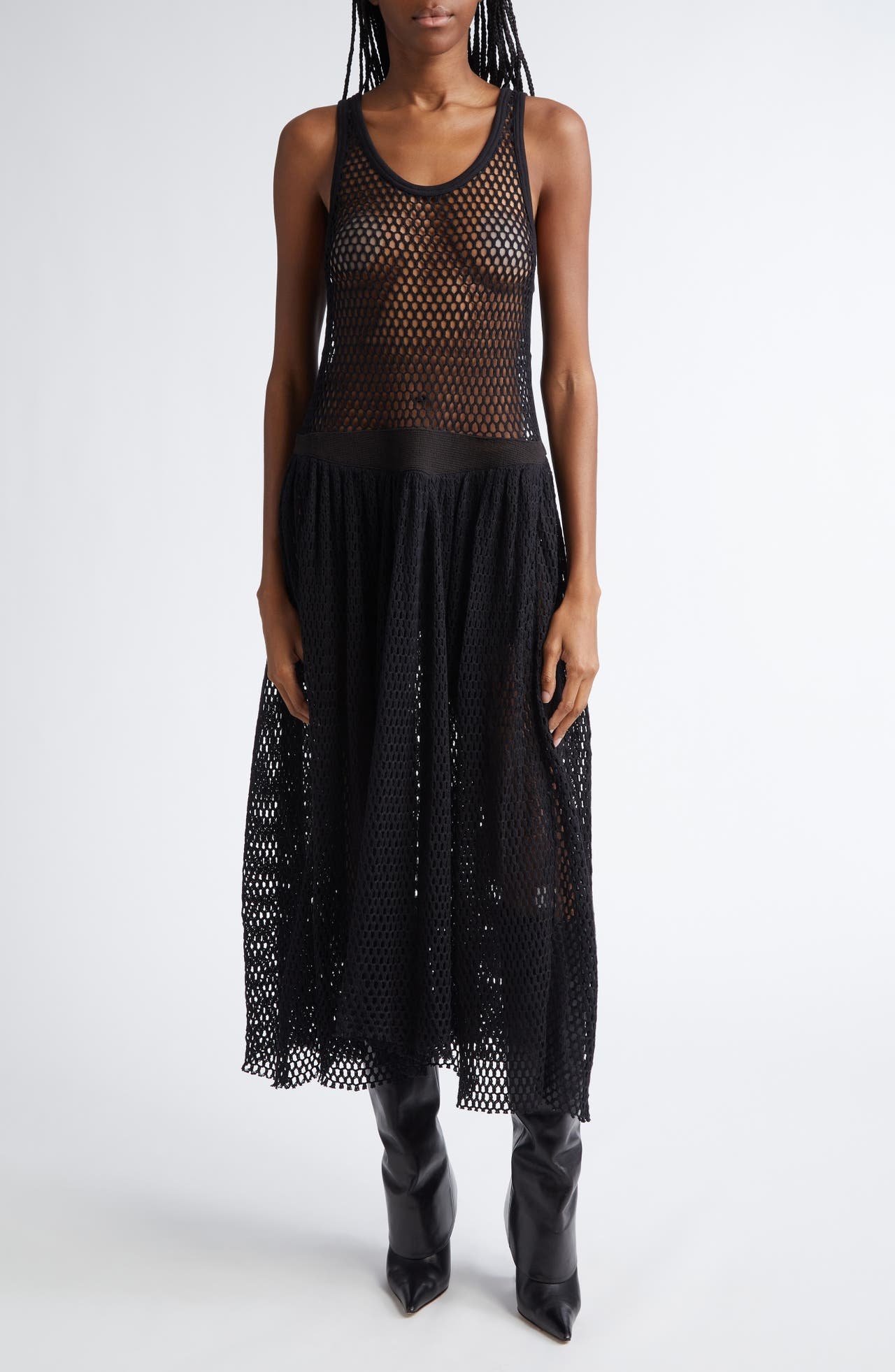 Diotima Pocomania Cotton Fishnet Midi Dress in Black at Nordstrom - 1