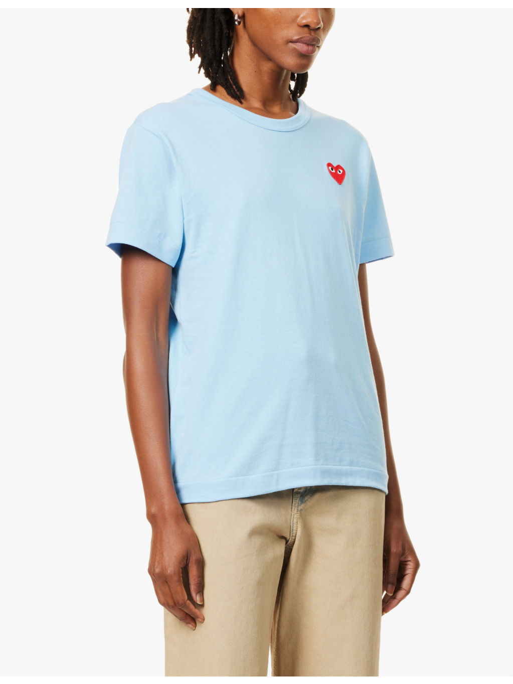 Heart-embroidered round-neck cotton-jersey T-shirt - 3