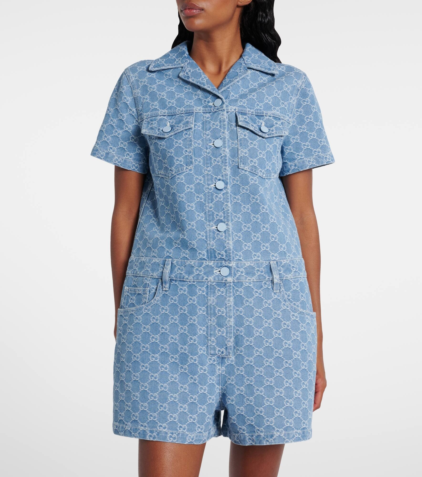 GG denim jacquard romper - 7