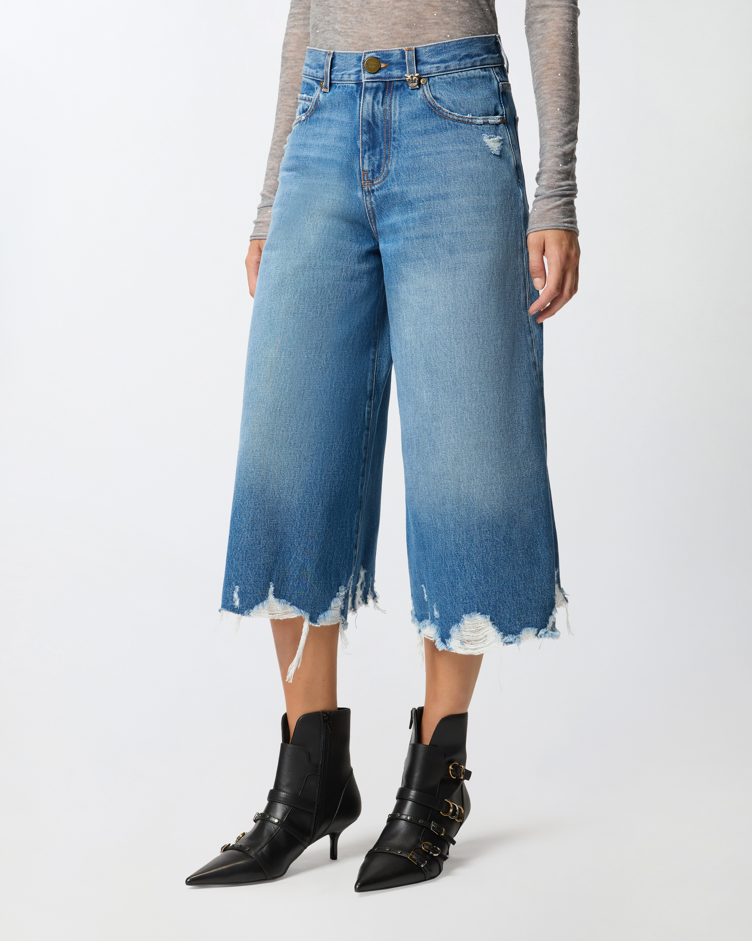 LONG DENIM SHORTS WITH DISTRESSED HEM - 3