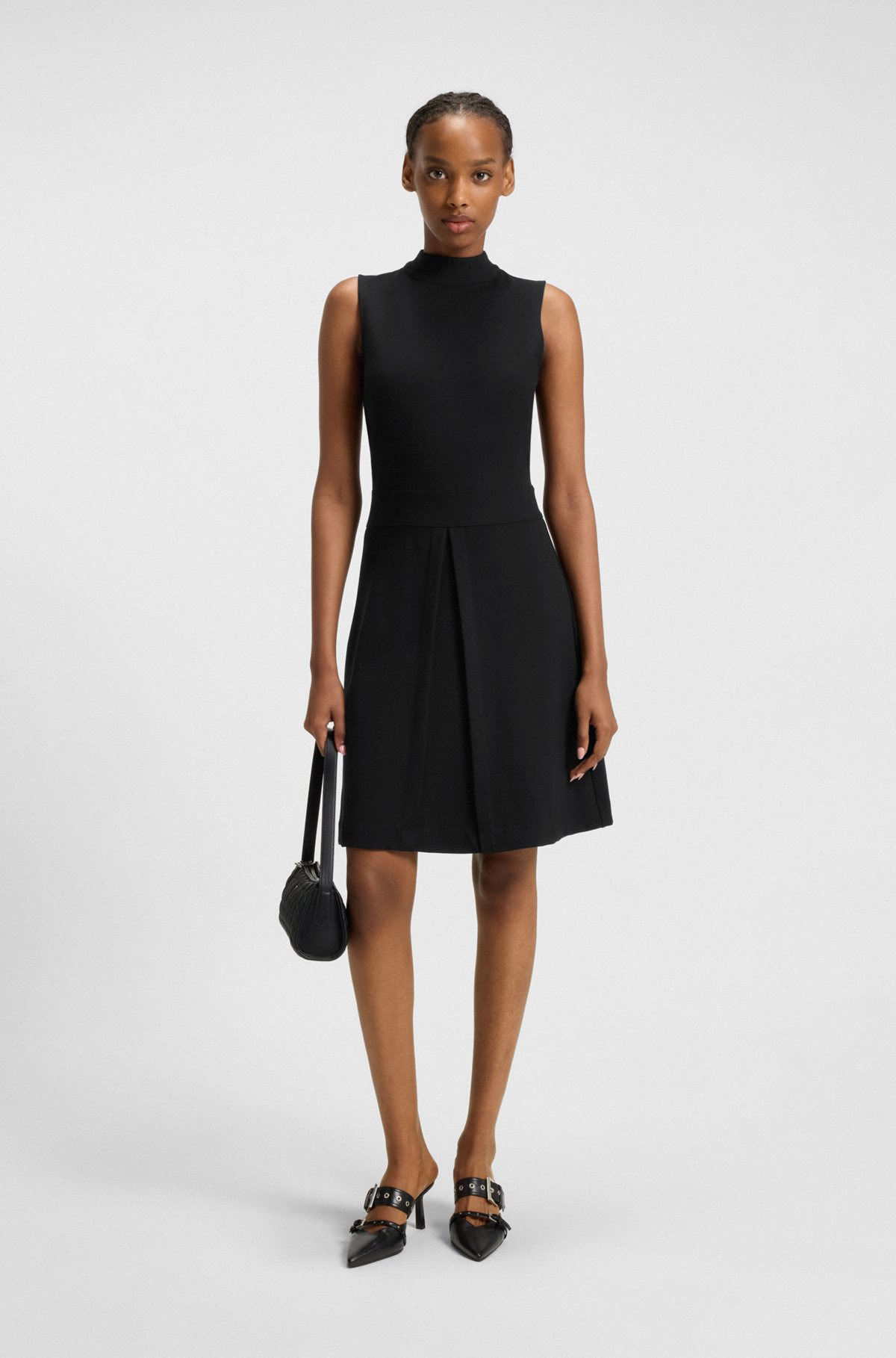 SLEEVELESS KNITTED DRESS WITH PLEATED SKIRT - 3