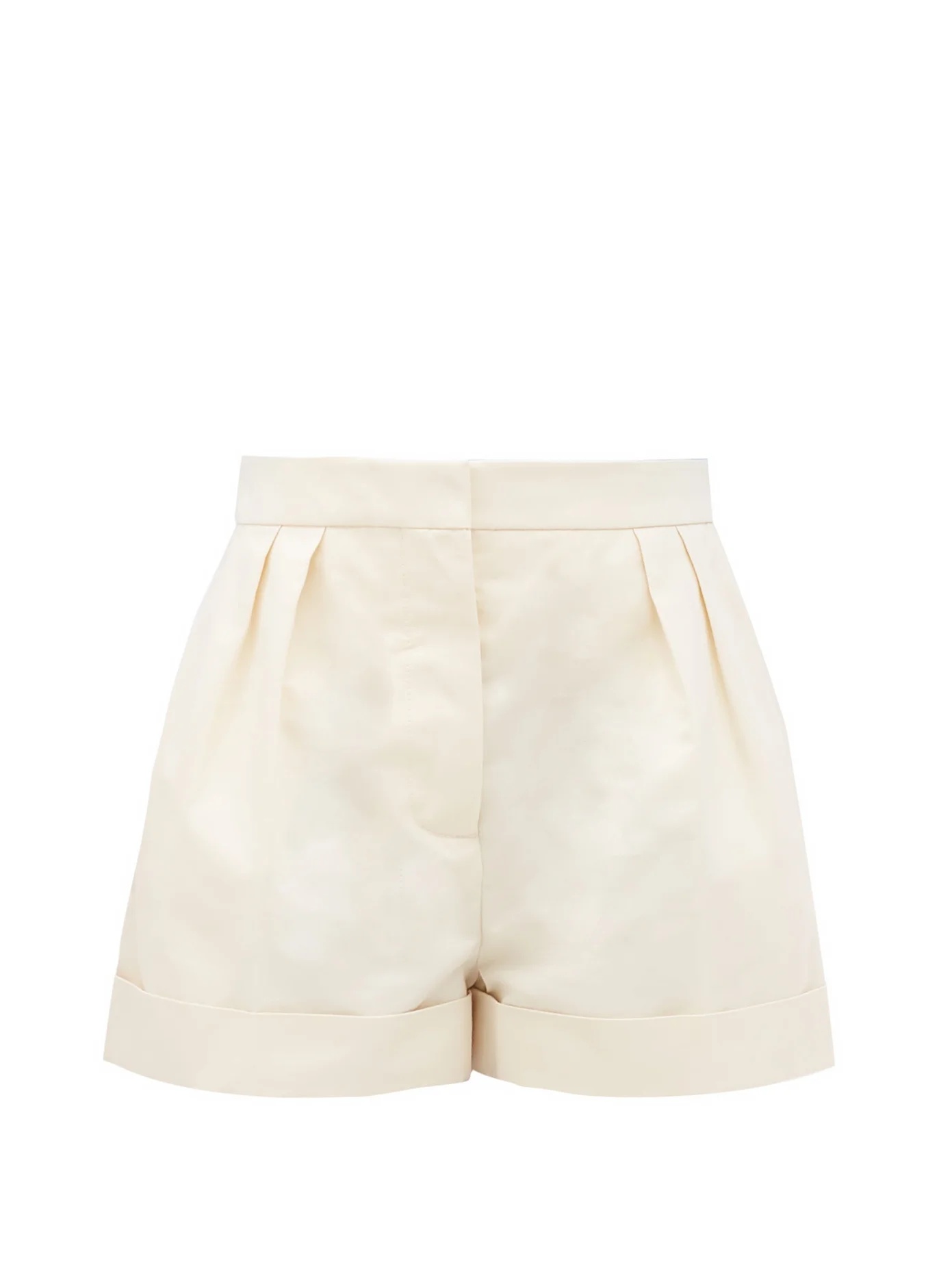 Pleated-rise high-cut cotton-drill shorts - 1