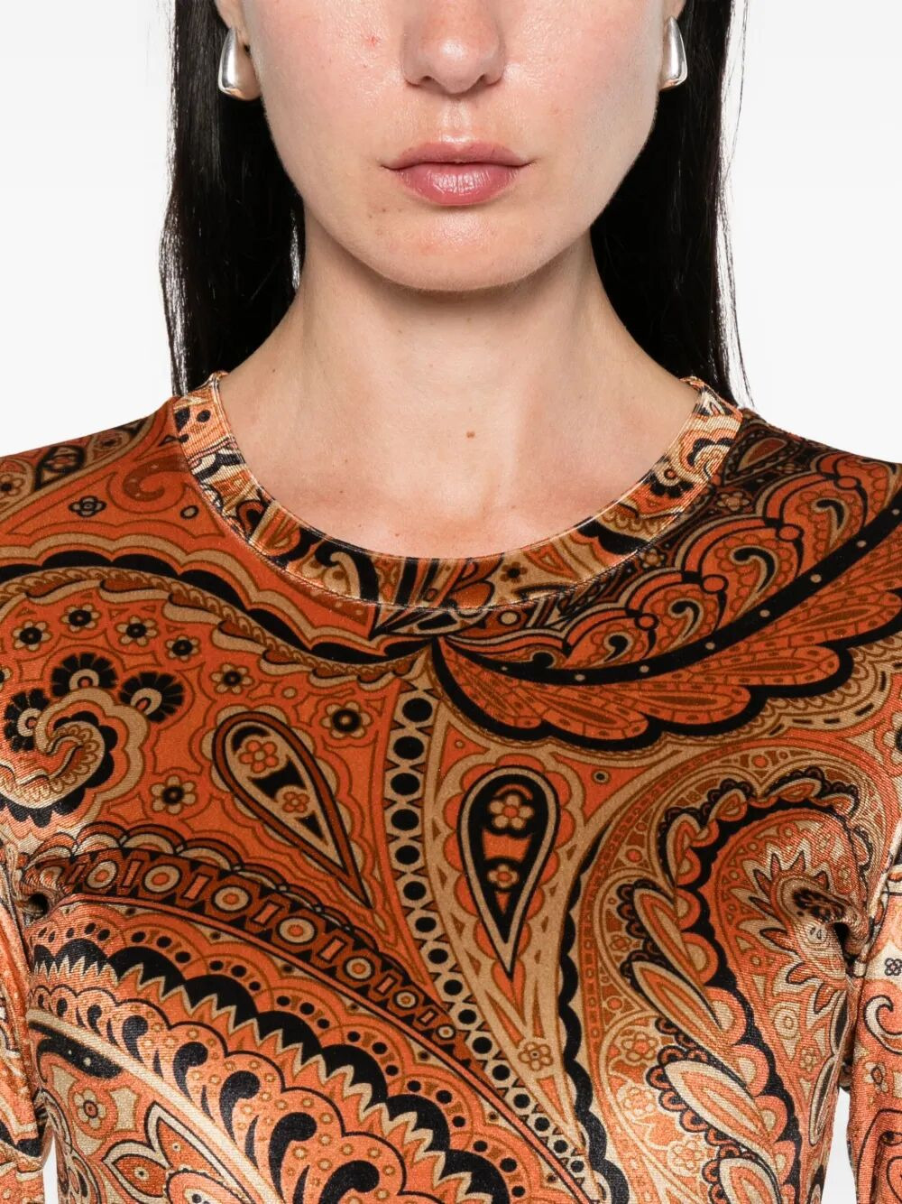 Paisley-Print Long-Sleeved Velvet Top - 3