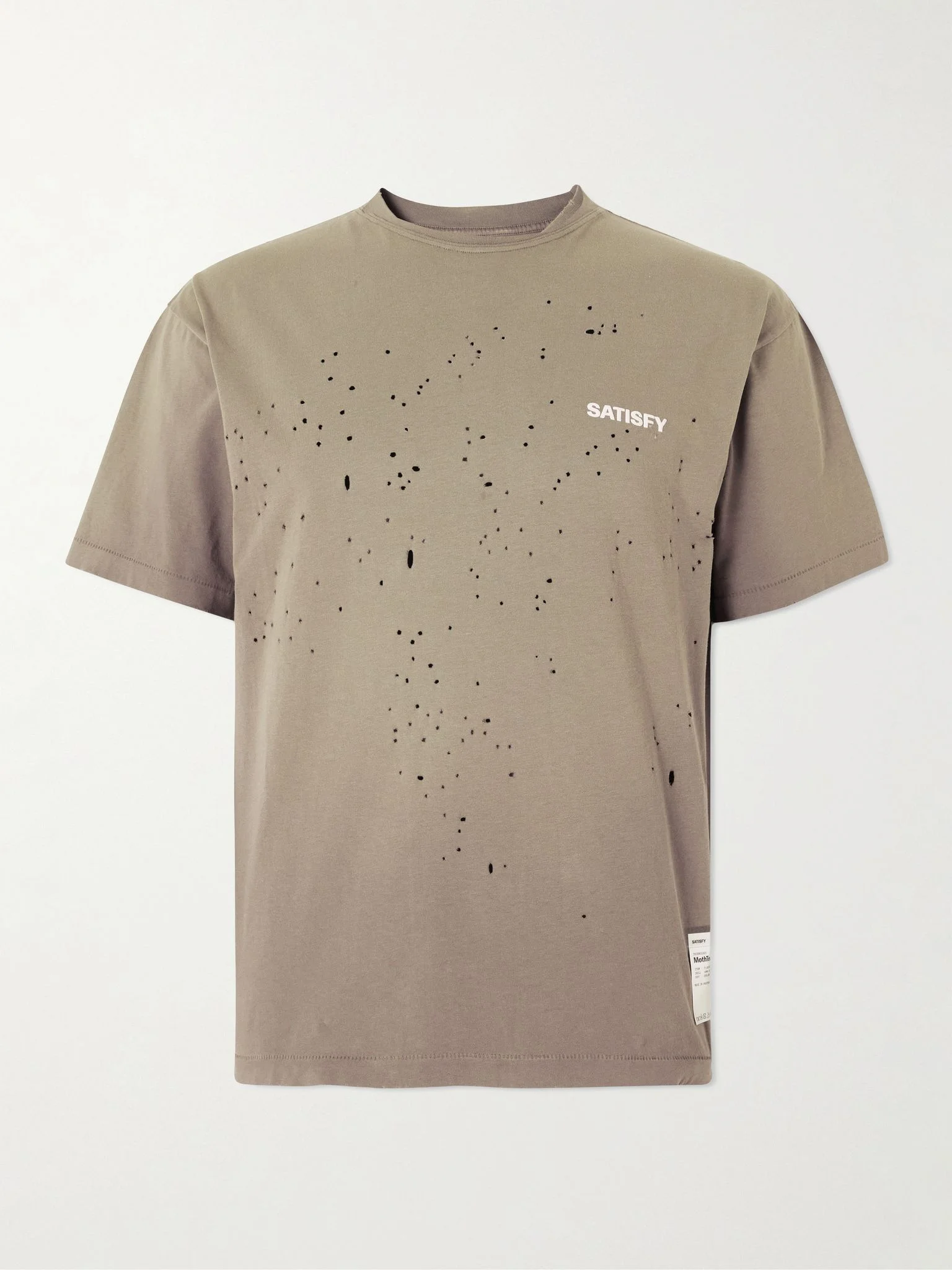 Logo-Print Distressed MothTech™ Organic Cotton-Jersey T-Shirt Brown - 1