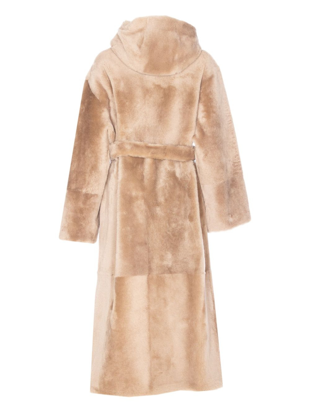 hooded belted faux-fur coat - 2