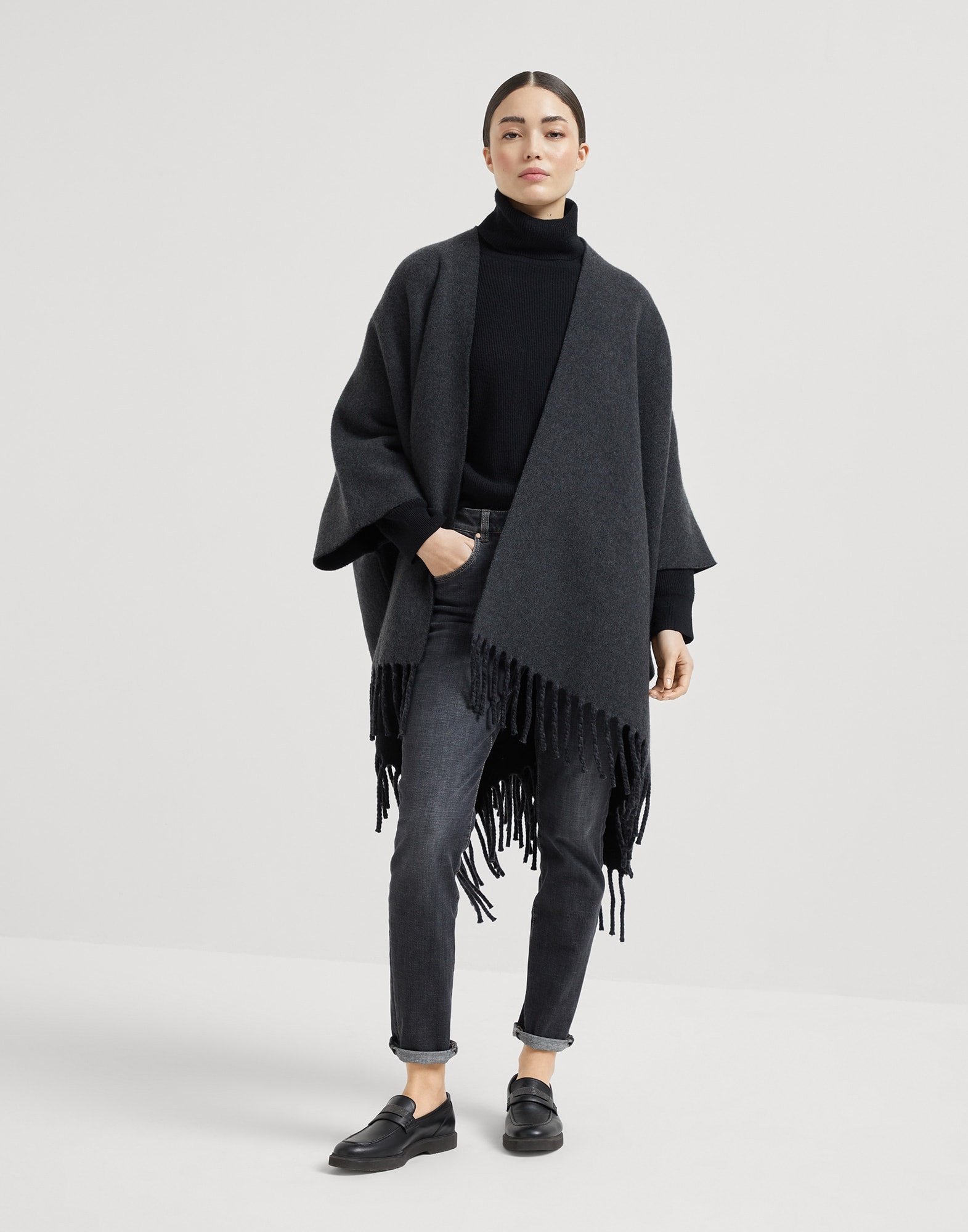 Wool and cashmere reversible double knit poncho - 5
