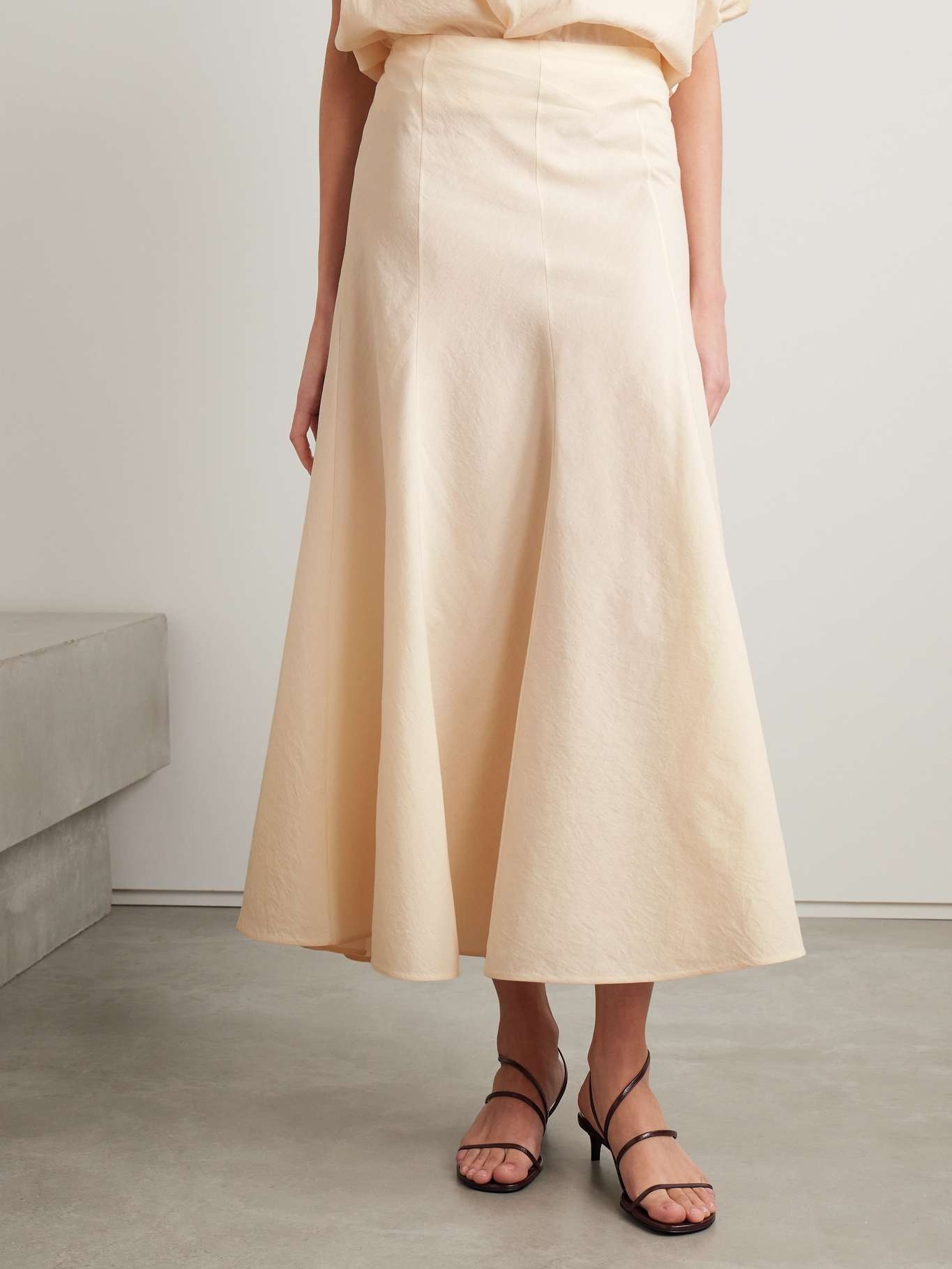 Lenno silk and cotton-blend midi skirt Ecru - 3