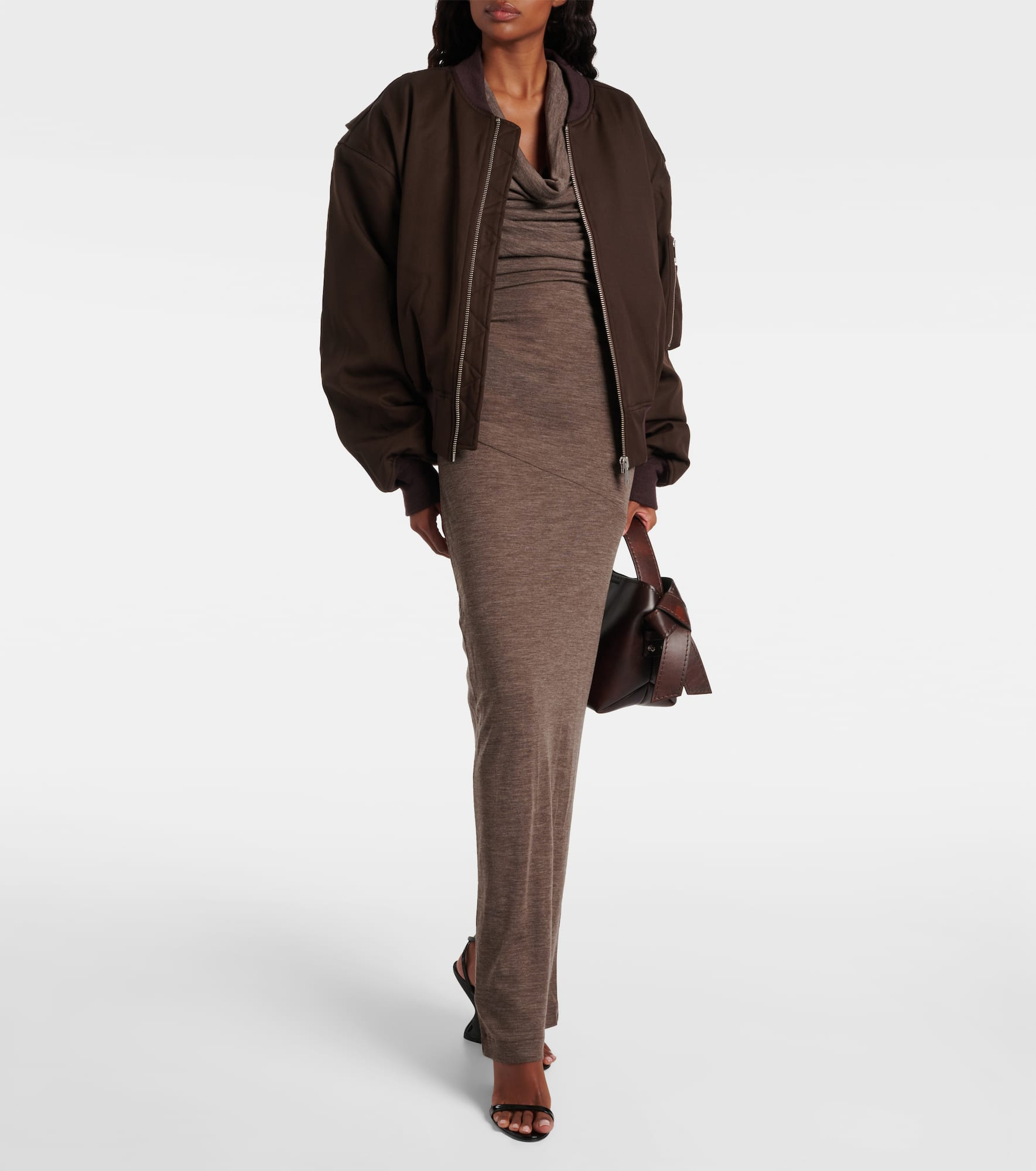 Draped semi-sheer wool maxi dress - 2