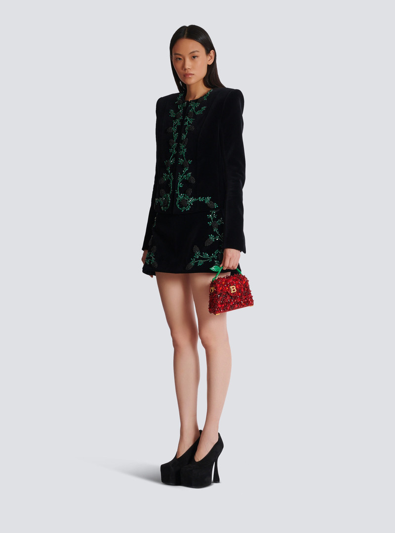 Balmain Small B-Buzz Dynasty bag in Strawberry-embroidered satin outlook