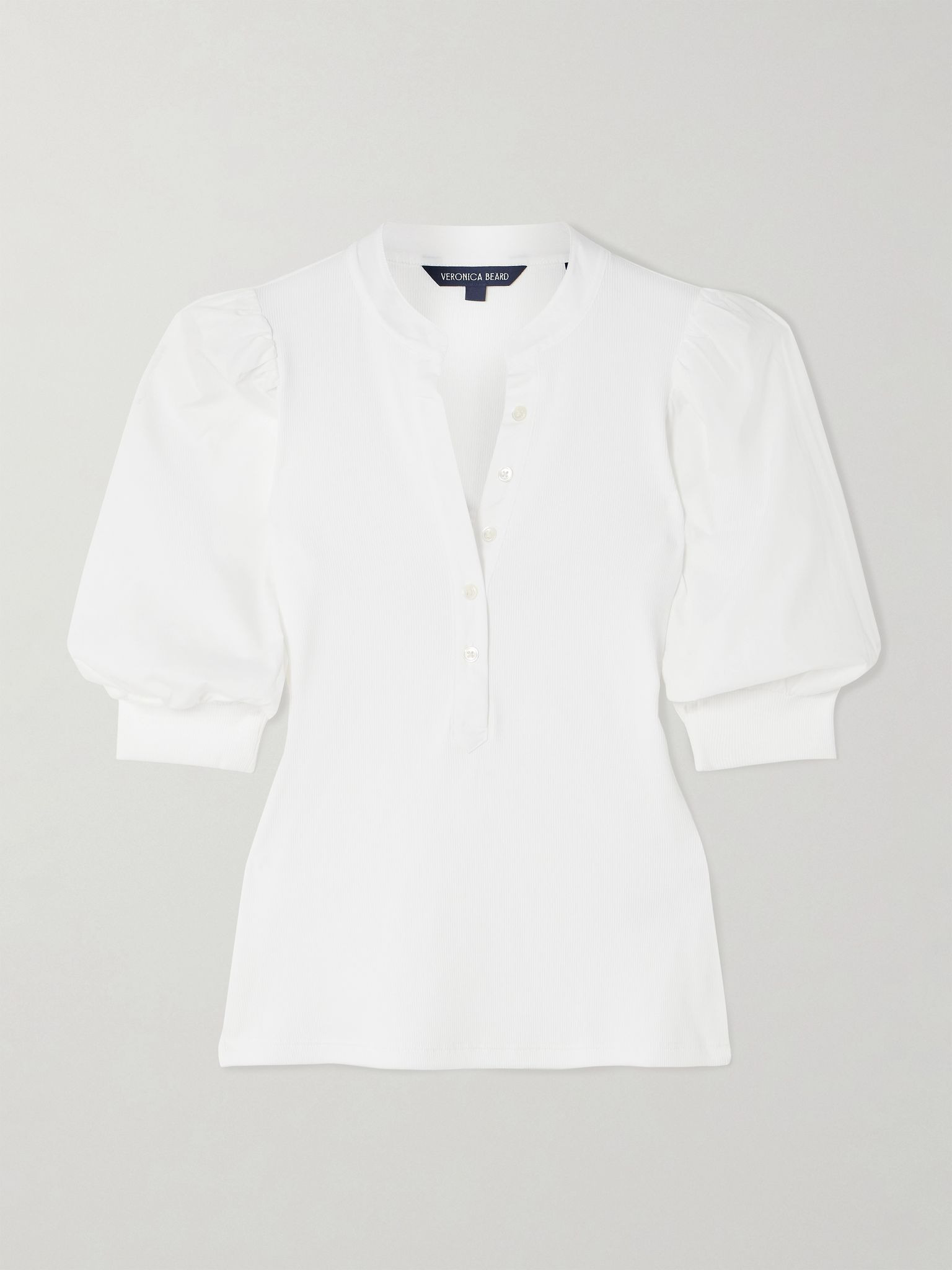 Coralee poplin and ribbed stretch Pima cotton-jersey top White - 1