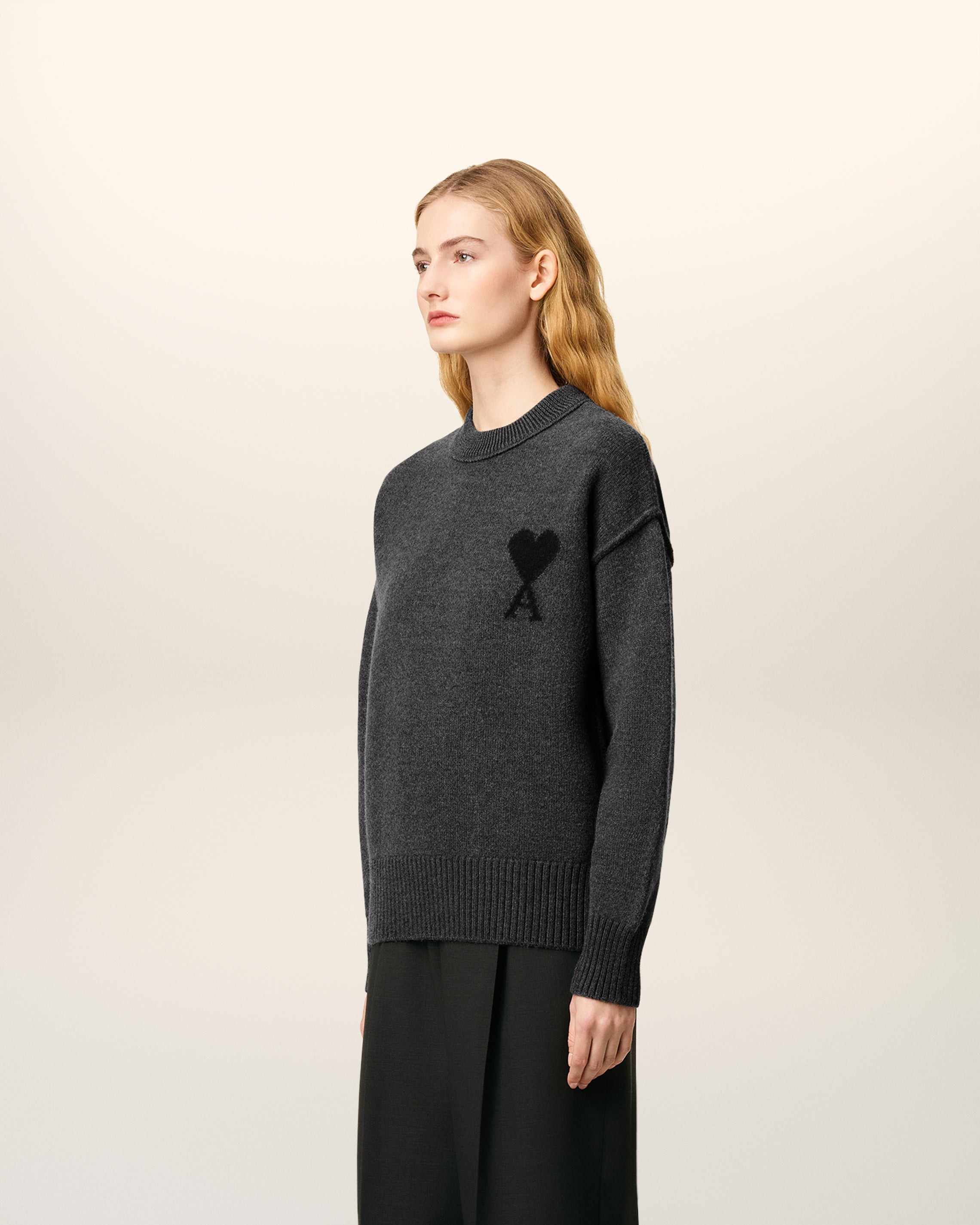 GREY WOOL AMI DE COEUR CREWNECK SWEATER - 6
