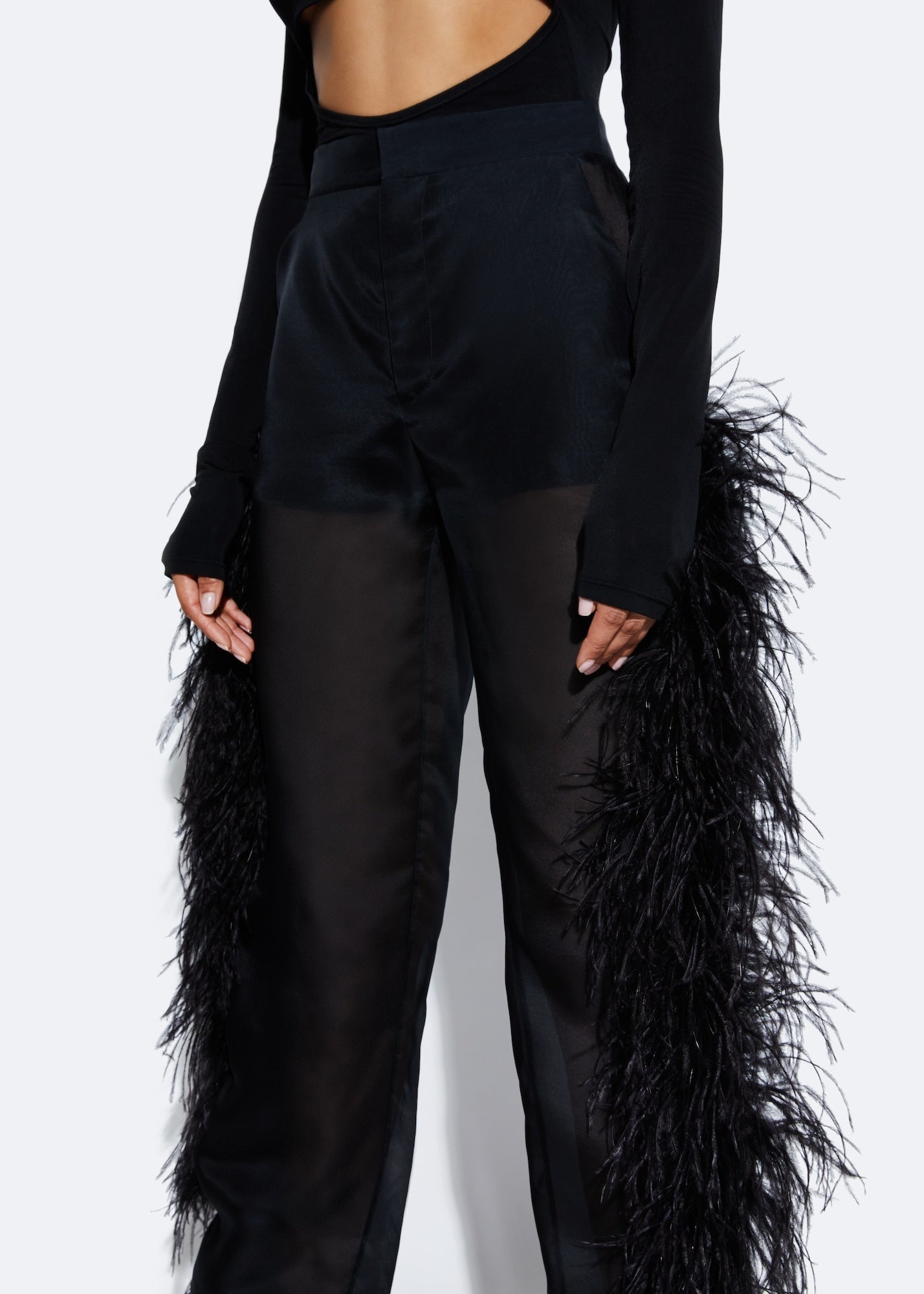 Organza Trouser With Feathers - 4