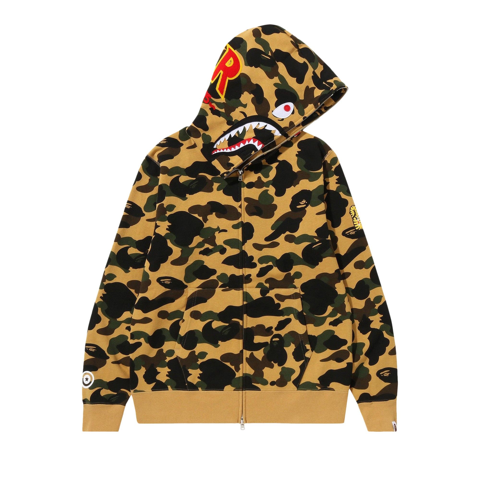 BAPE 1st Camo PONR Shark Full Zip Hoodie 'Yellow' - 1