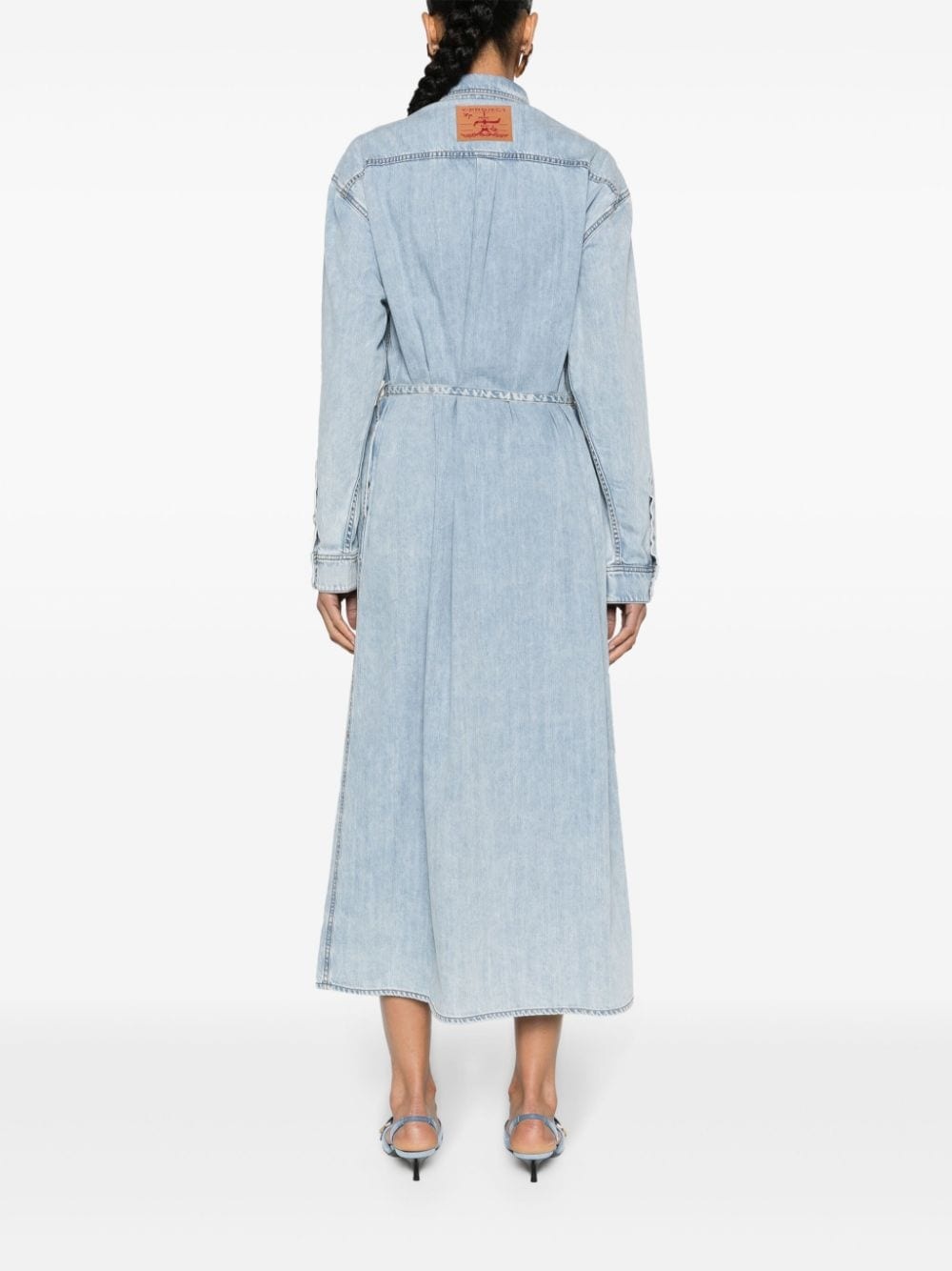 logo-embroidered denim shirtdress - 4