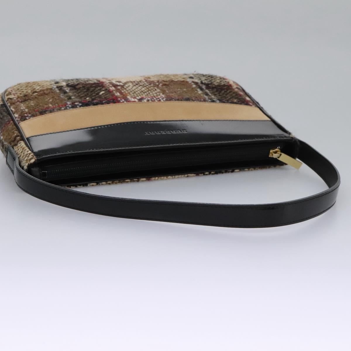 Burberry Nova Check Shoulder Bag Wool Suede Leather Beige Black Gold - 7